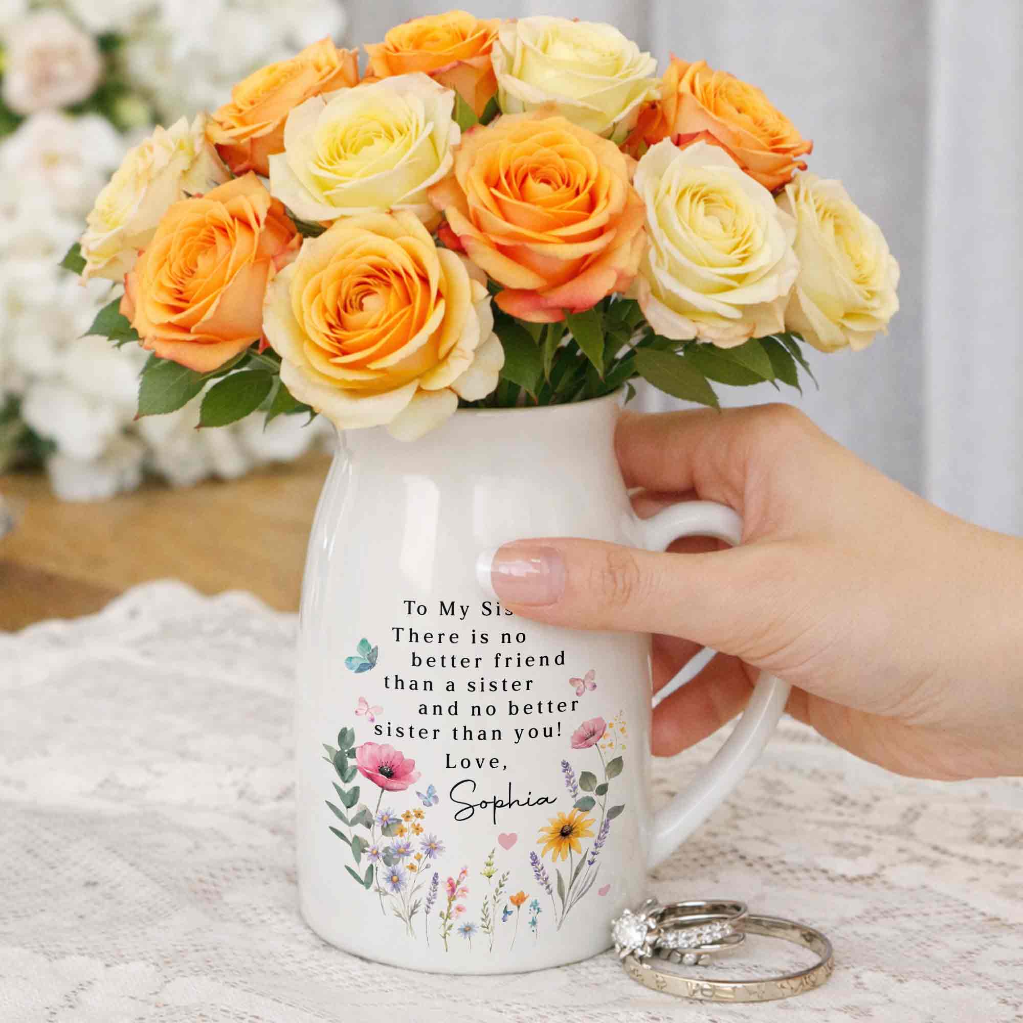 Personalized Ceramic Flower Vase Gift for Sister Butterfly Design