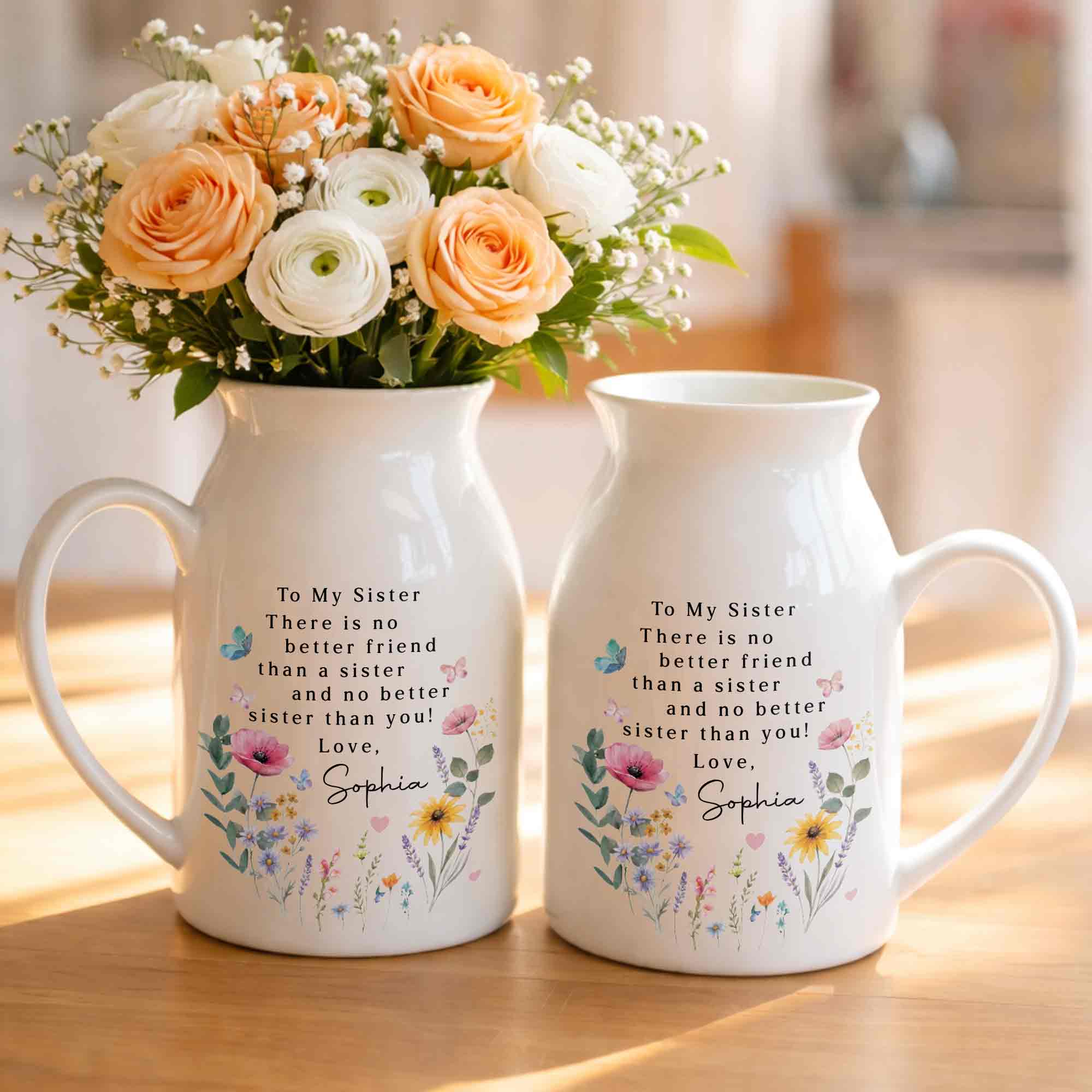 Personalized Ceramic Flower Vase Gift for Sister Butterfly Design