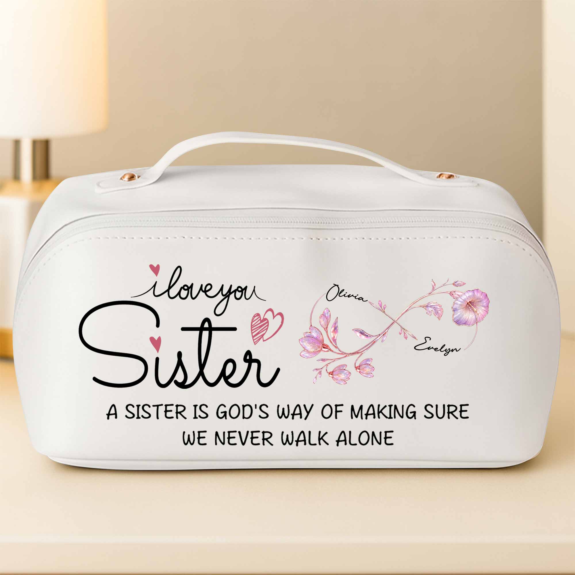 Personalized Faux Leather Makeup Bag Custom Design for Sister