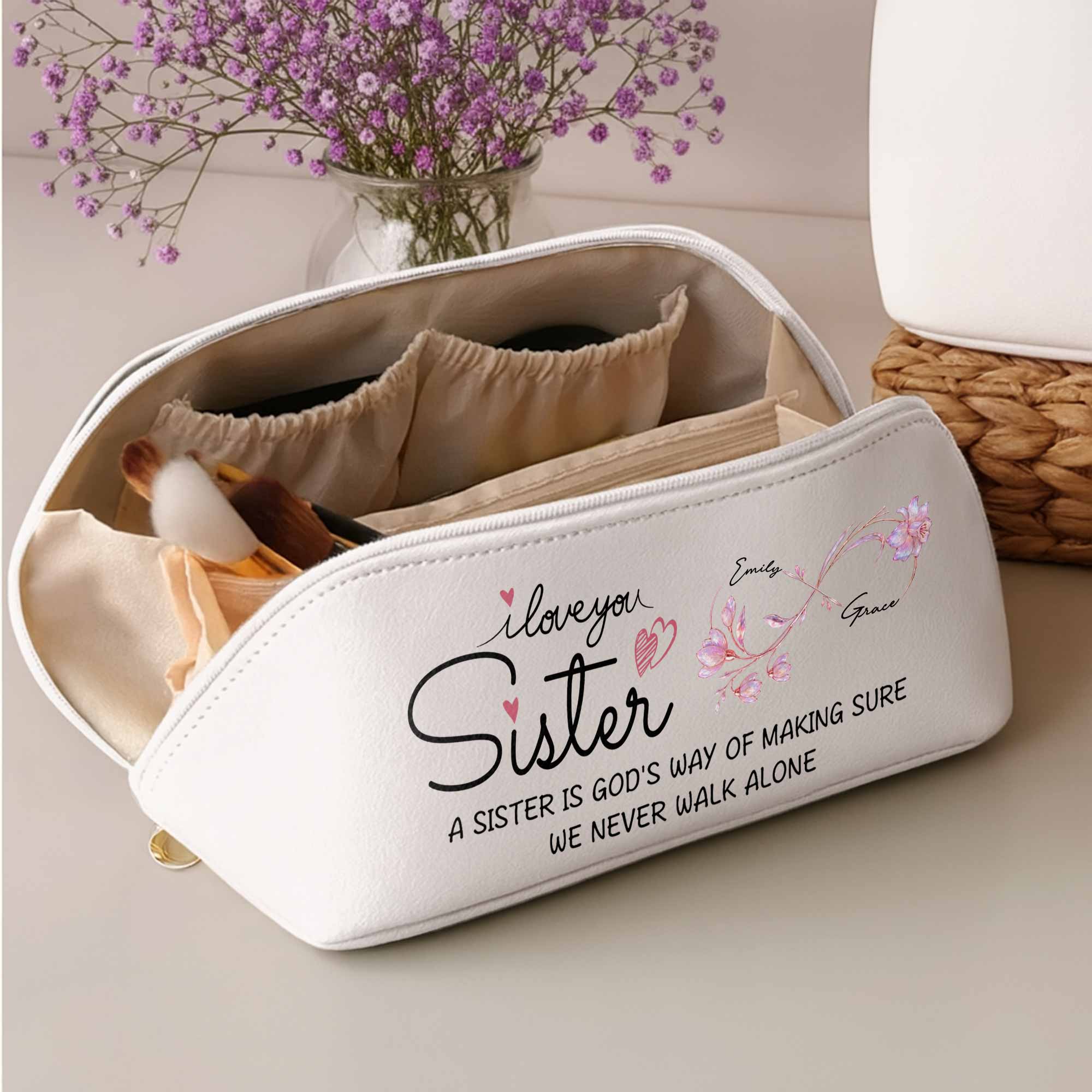 Personalized Faux Leather Makeup Bag Custom Design for Sister