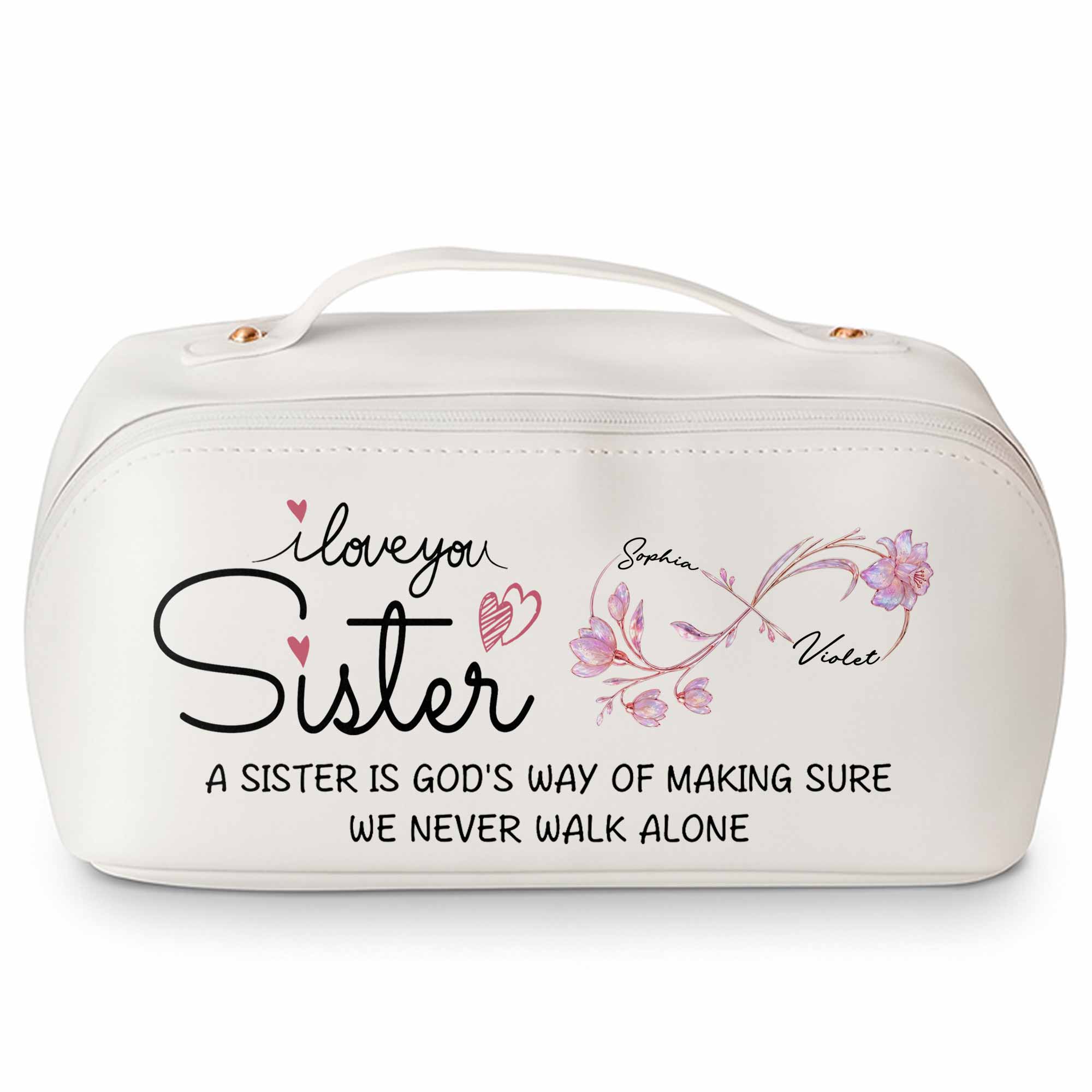 Personalized Faux Leather Makeup Bag Custom Design for Sister