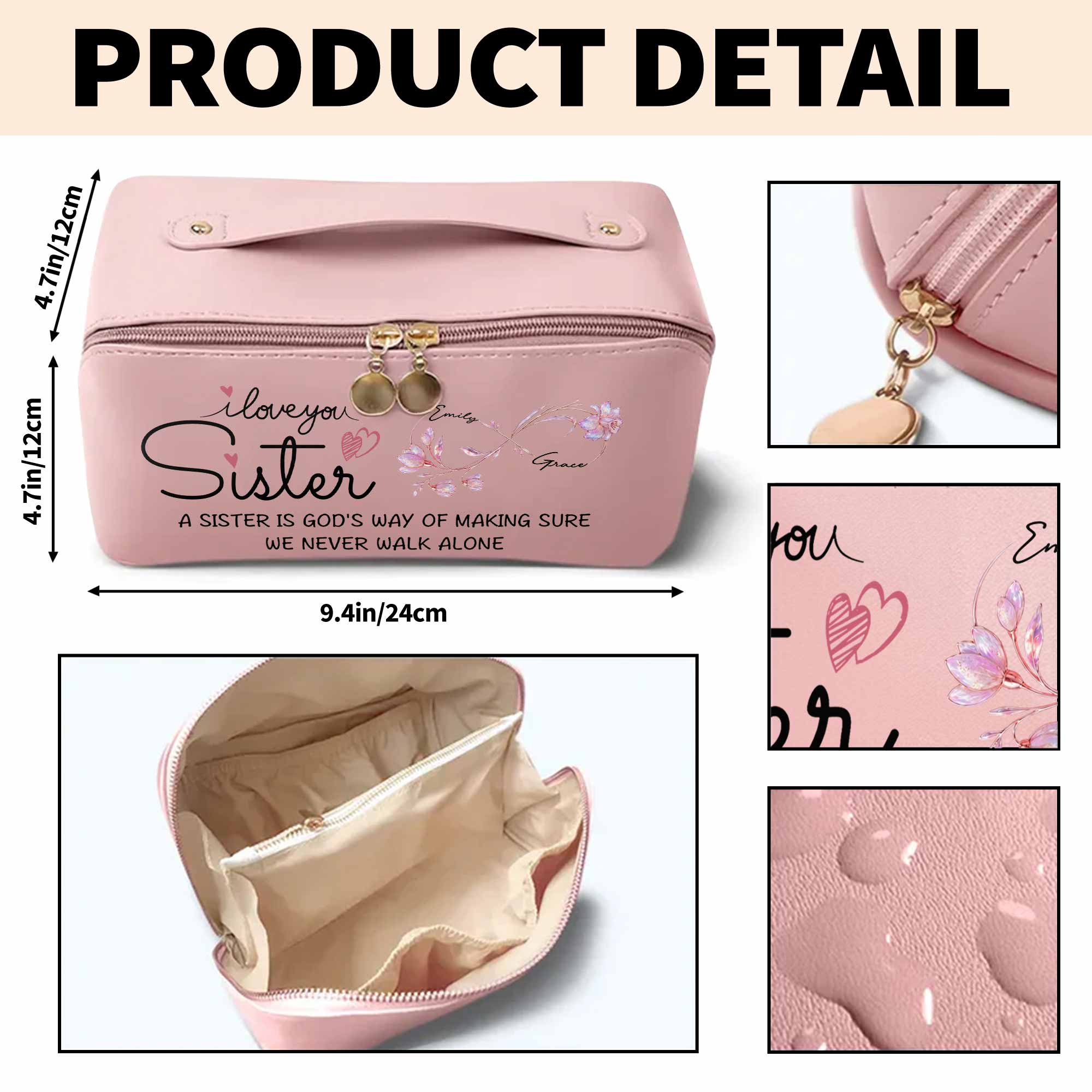Personalized Faux Leather Makeup Bag Custom Design for Sister