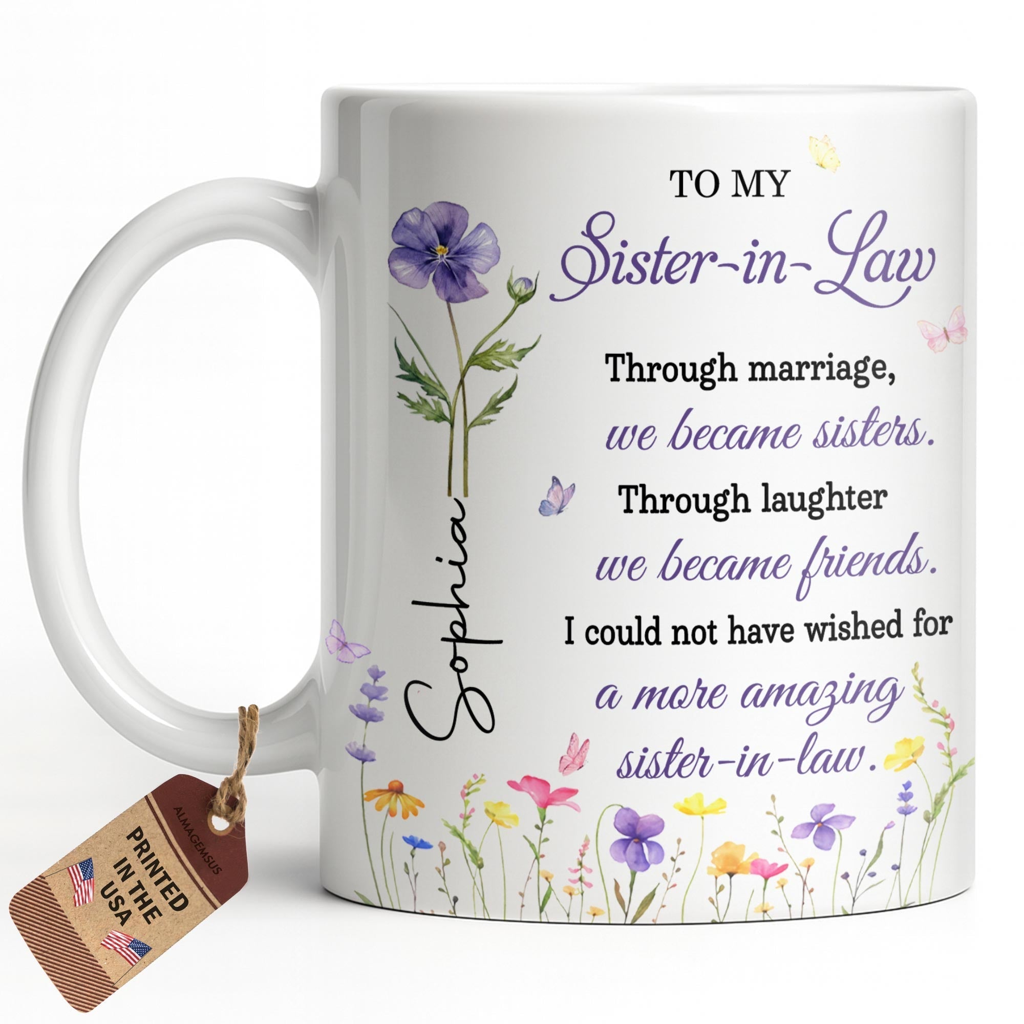 Personalized Purple Flower Butterflies Coffee Mug Gift for Sister-in-Law