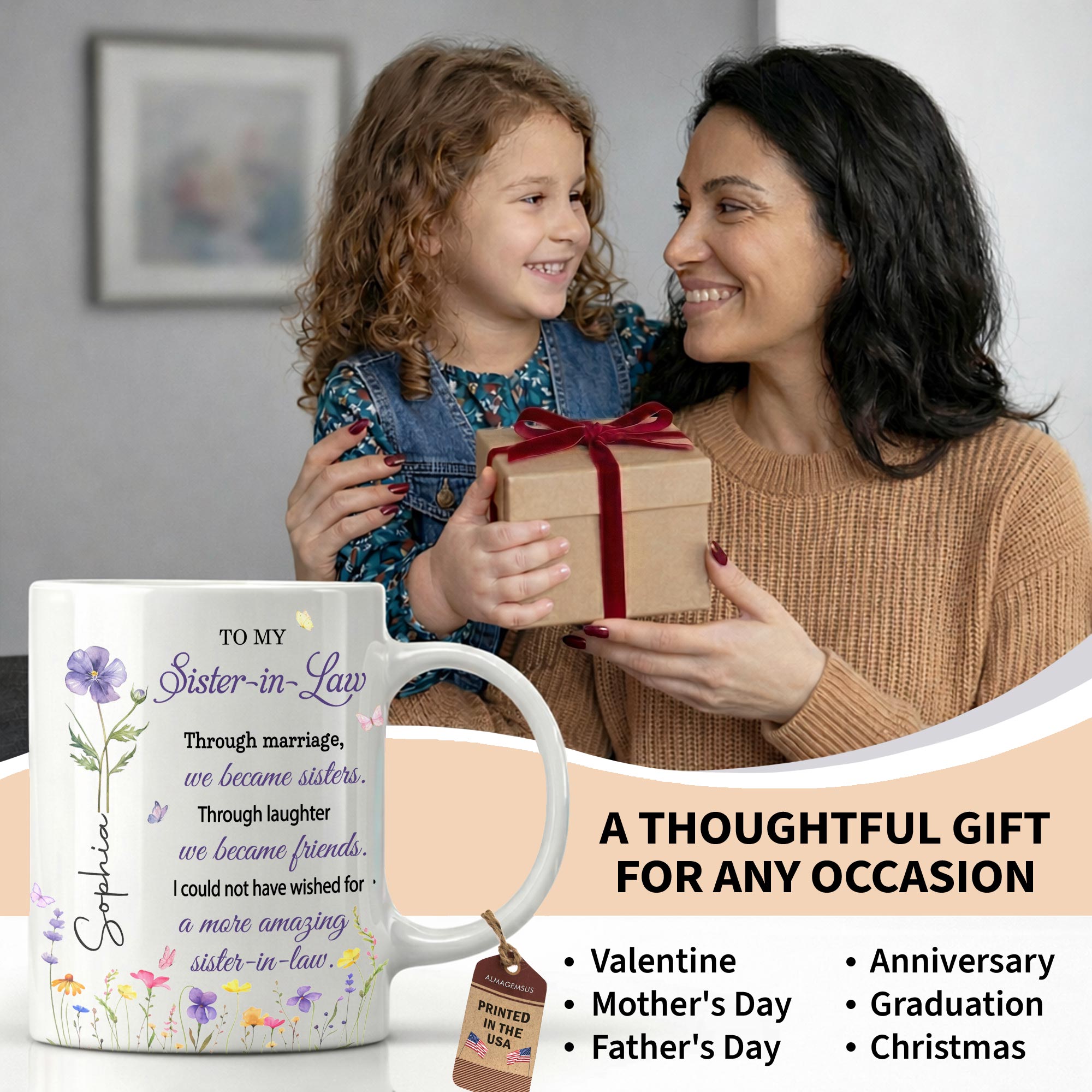 Personalized Purple Flower Butterflies Coffee Mug Gift for Sister-in-Law
