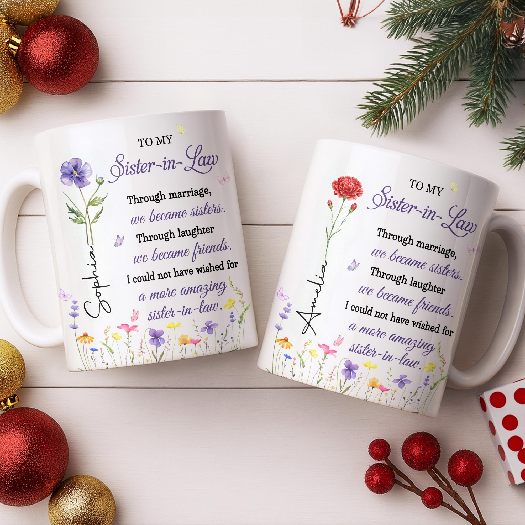 Personalized Purple Flower Butterflies Coffee Mug Gift for Sister-in-Law