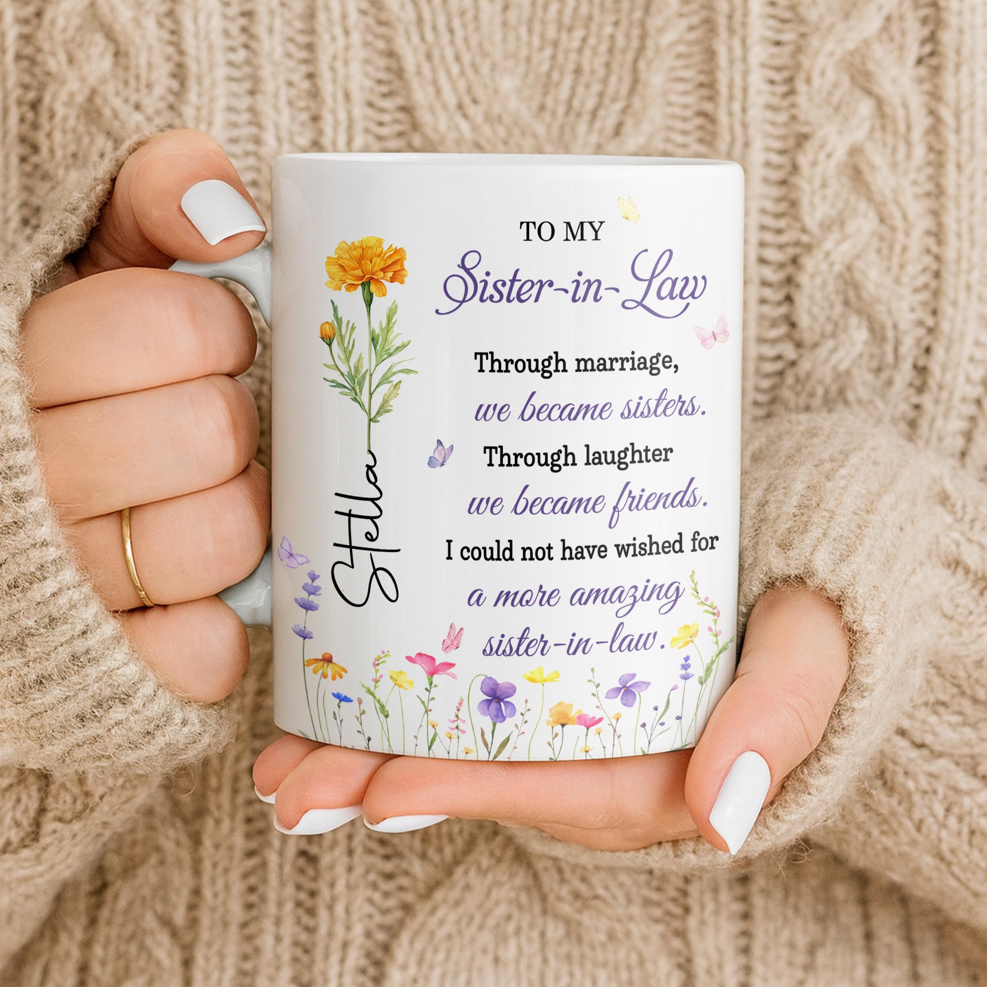 Personalized Purple Flower Butterflies Coffee Mug Gift for Sister-in-Law