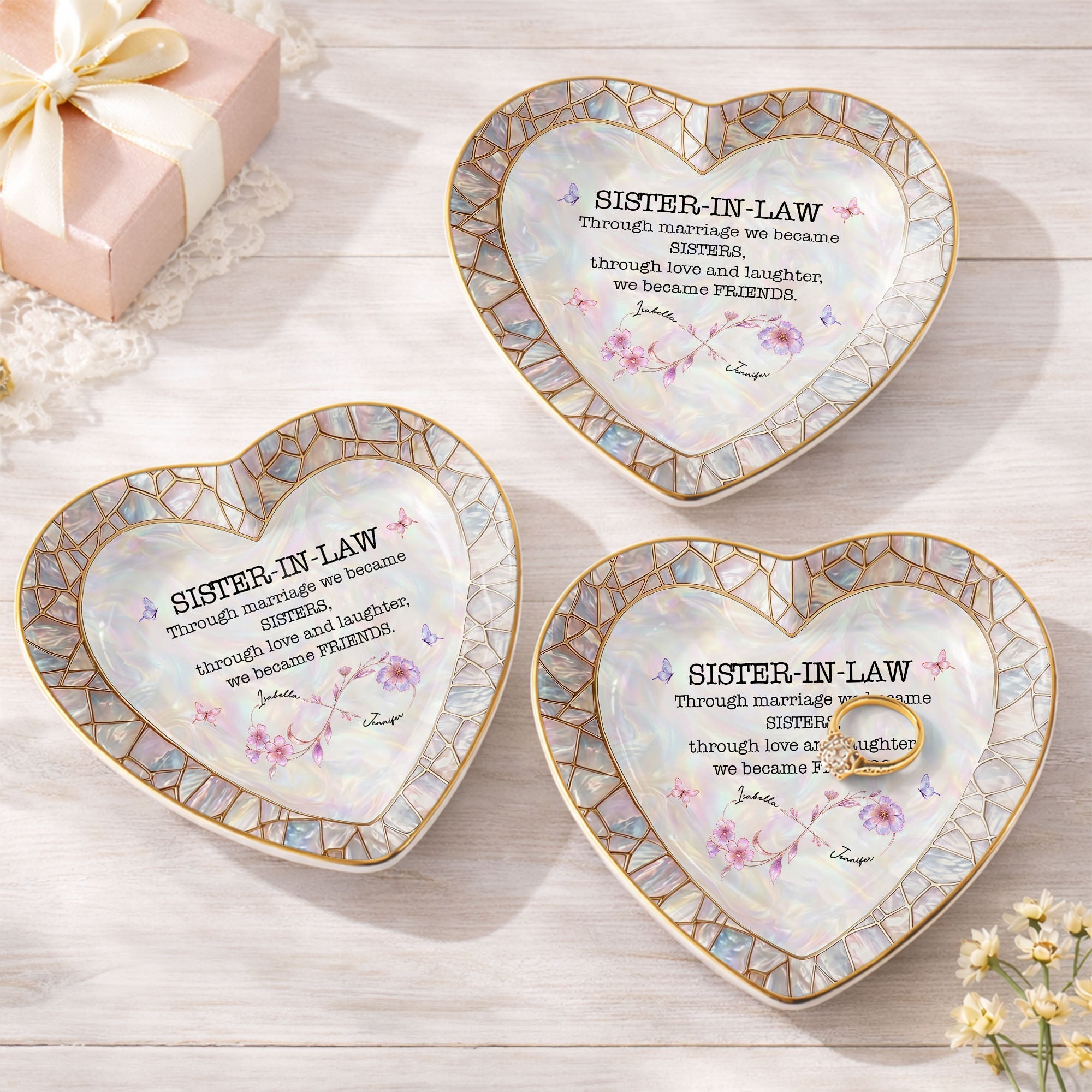 Personalized Heart Jewelry Dish Custom Name Gift for Sister-in-Law