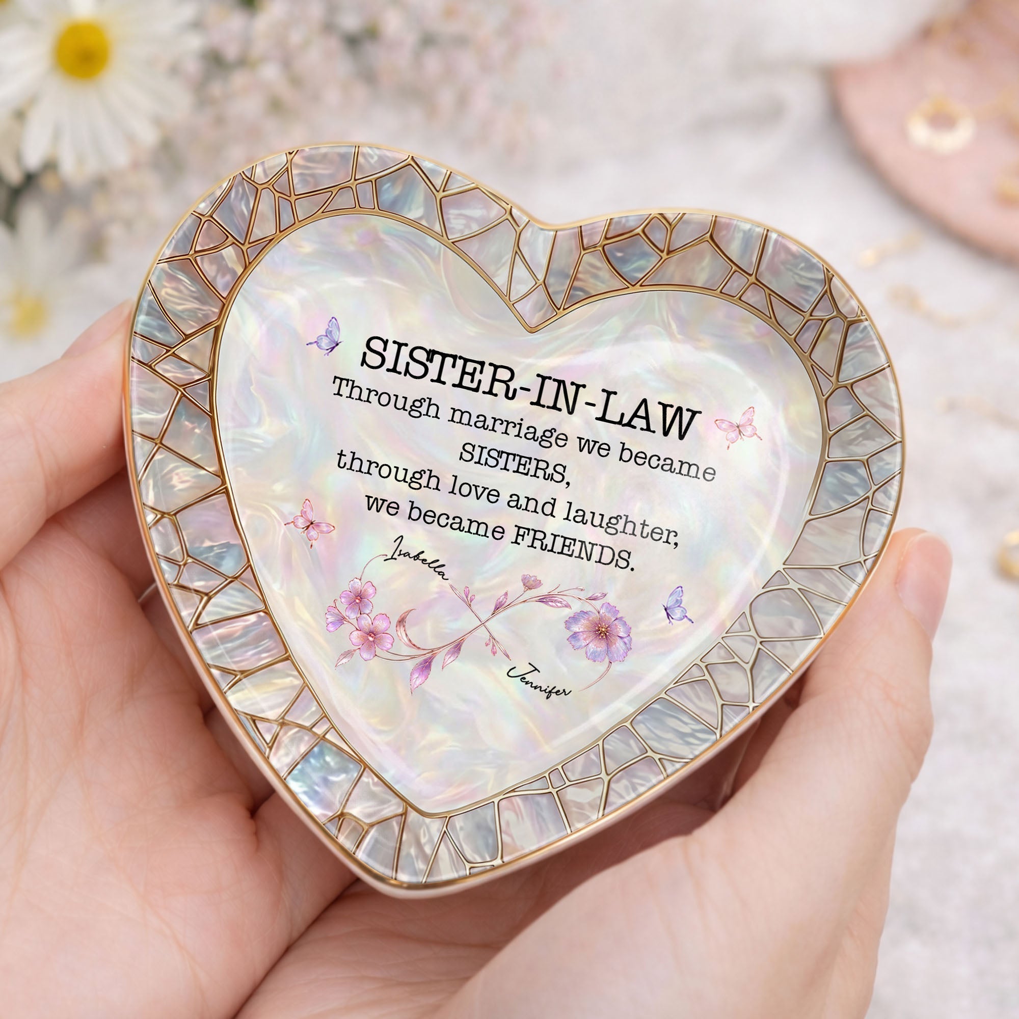 Personalized Heart Jewelry Dish Custom Name Gift for Sister-in-Law