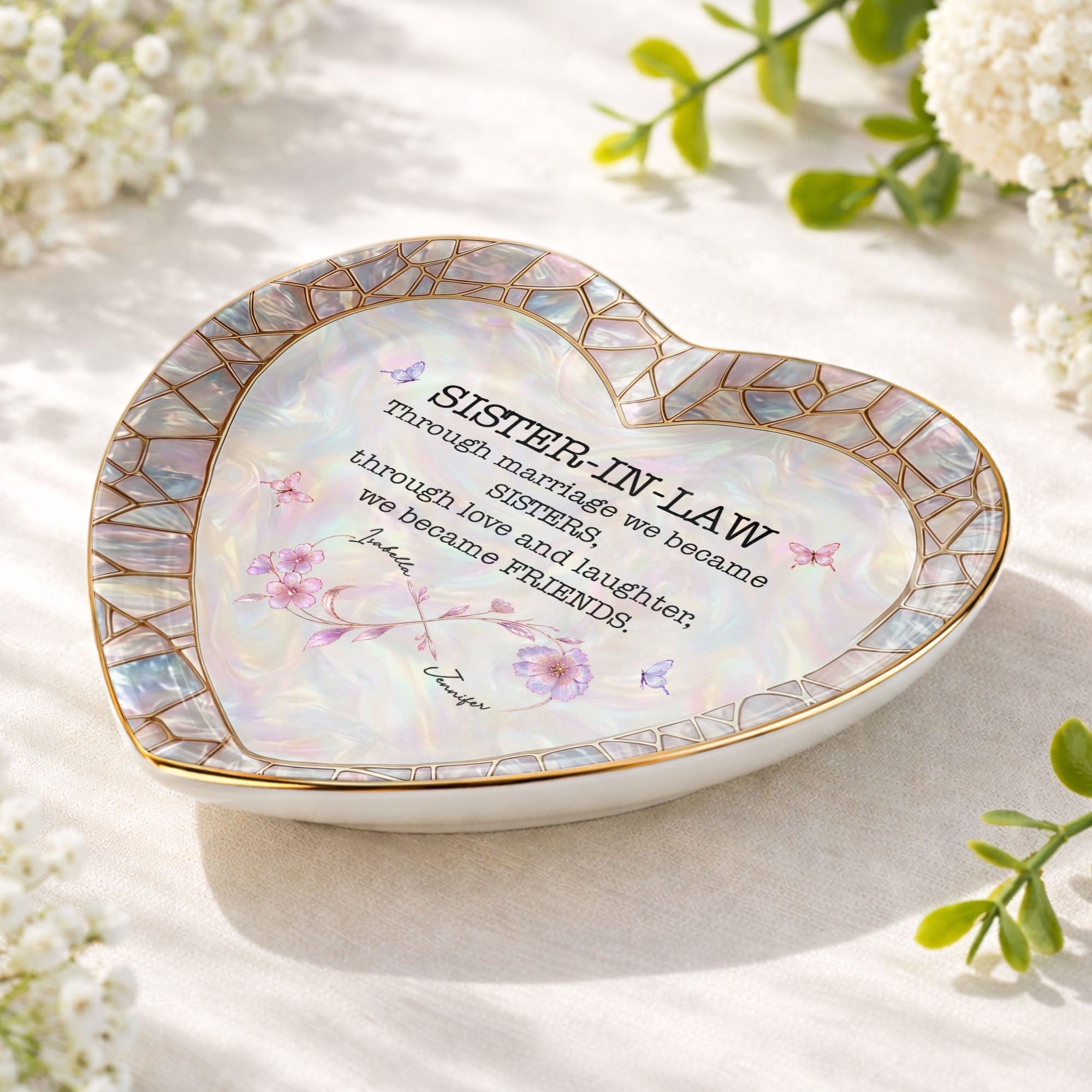 Personalized Heart Jewelry Dish Custom Name Gift for Sister-in-Law