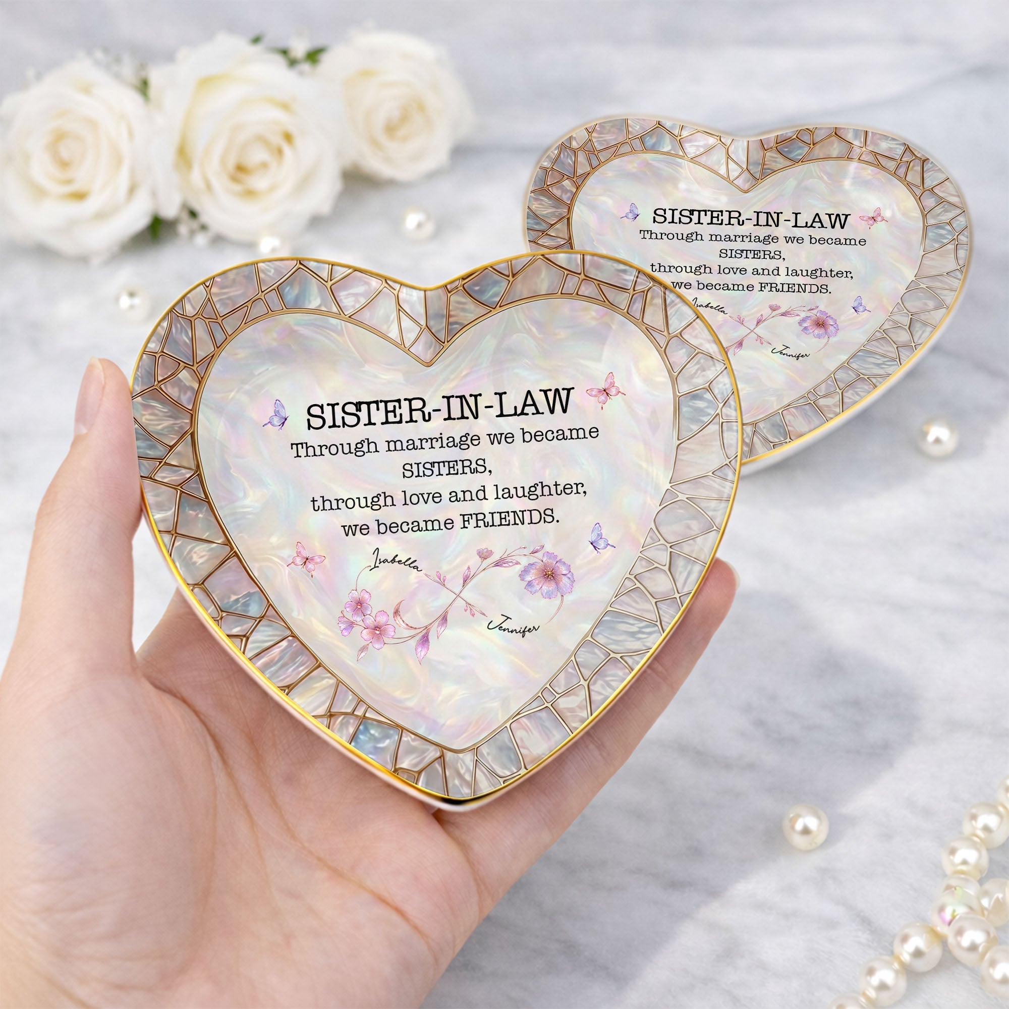 Personalized Heart Jewelry Dish Custom Name Gift for Sister-in-Law