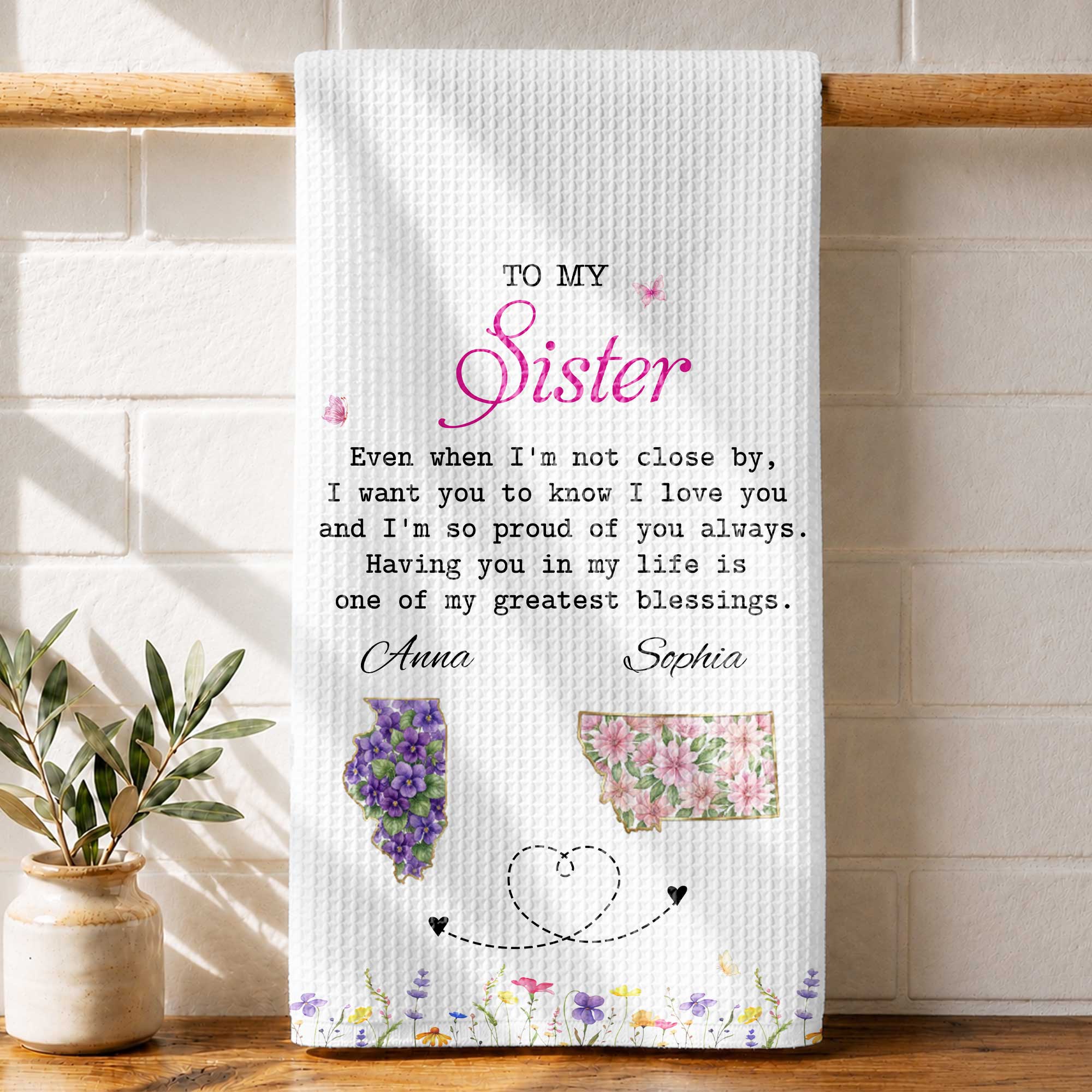 Personalized Kitchen Towel Custom Gift for Sister Flowers