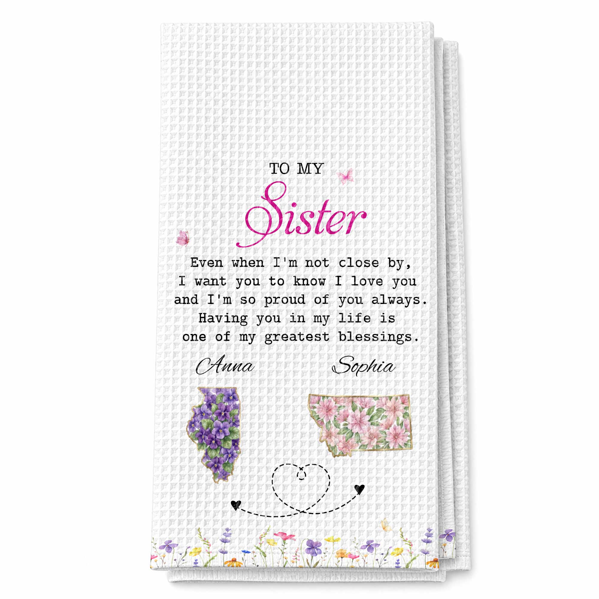 Personalized Kitchen Towel Custom Gift for Sister Flowers