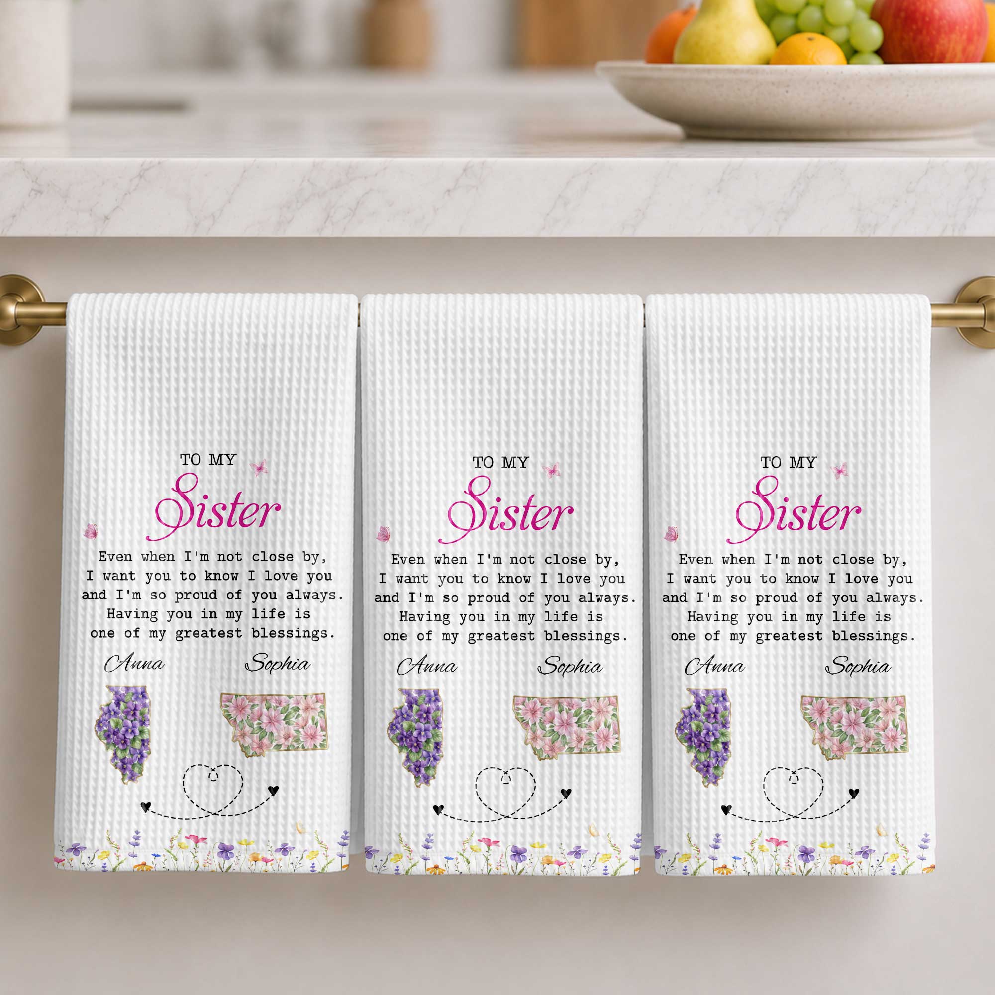 Personalized Kitchen Towel Custom Gift for Sister Flowers