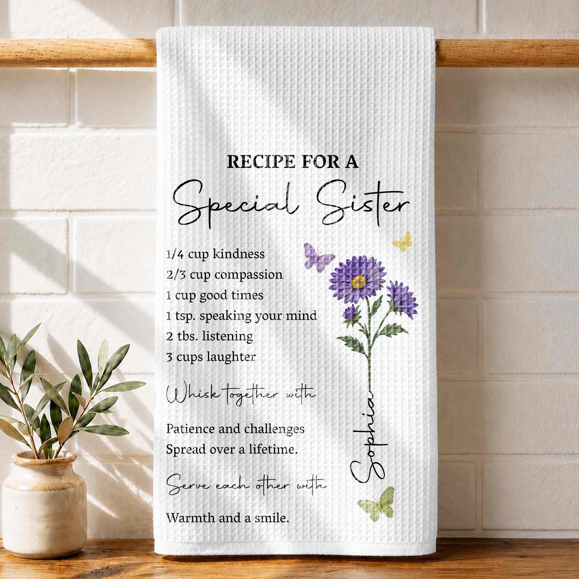 Personalized Kitchen Towel Recipe for Sister with Butterflies
