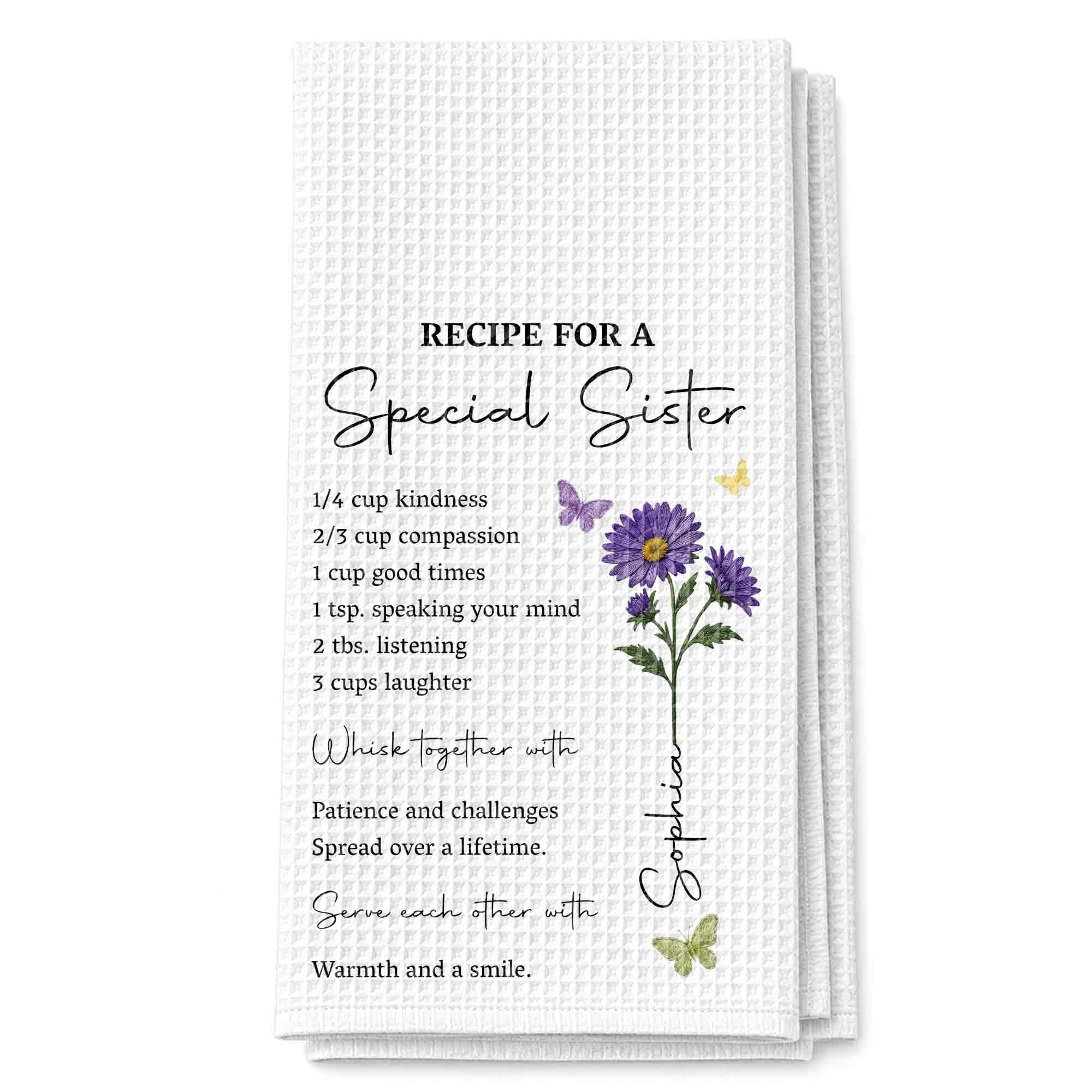 Personalized Kitchen Towel Recipe for Sister with Butterflies