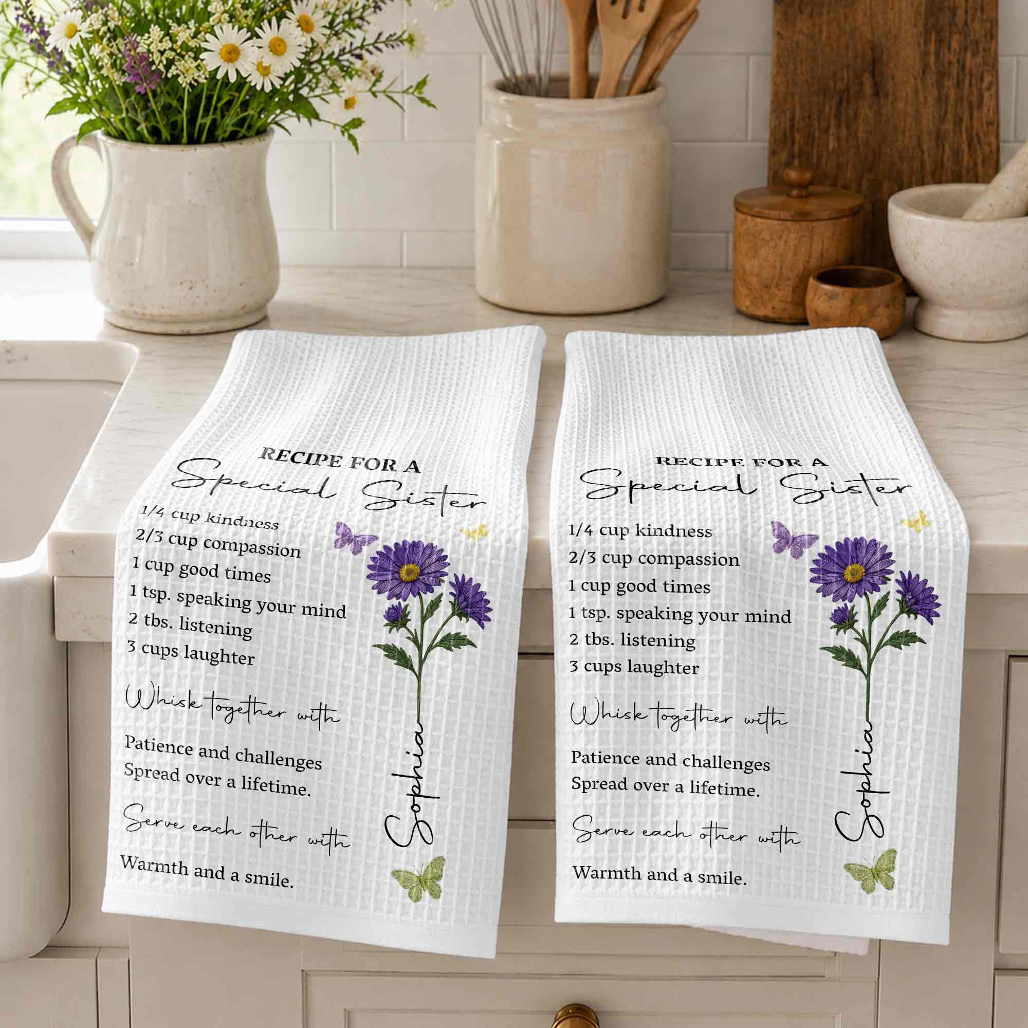 Personalized Kitchen Towel Recipe for Sister with Butterflies