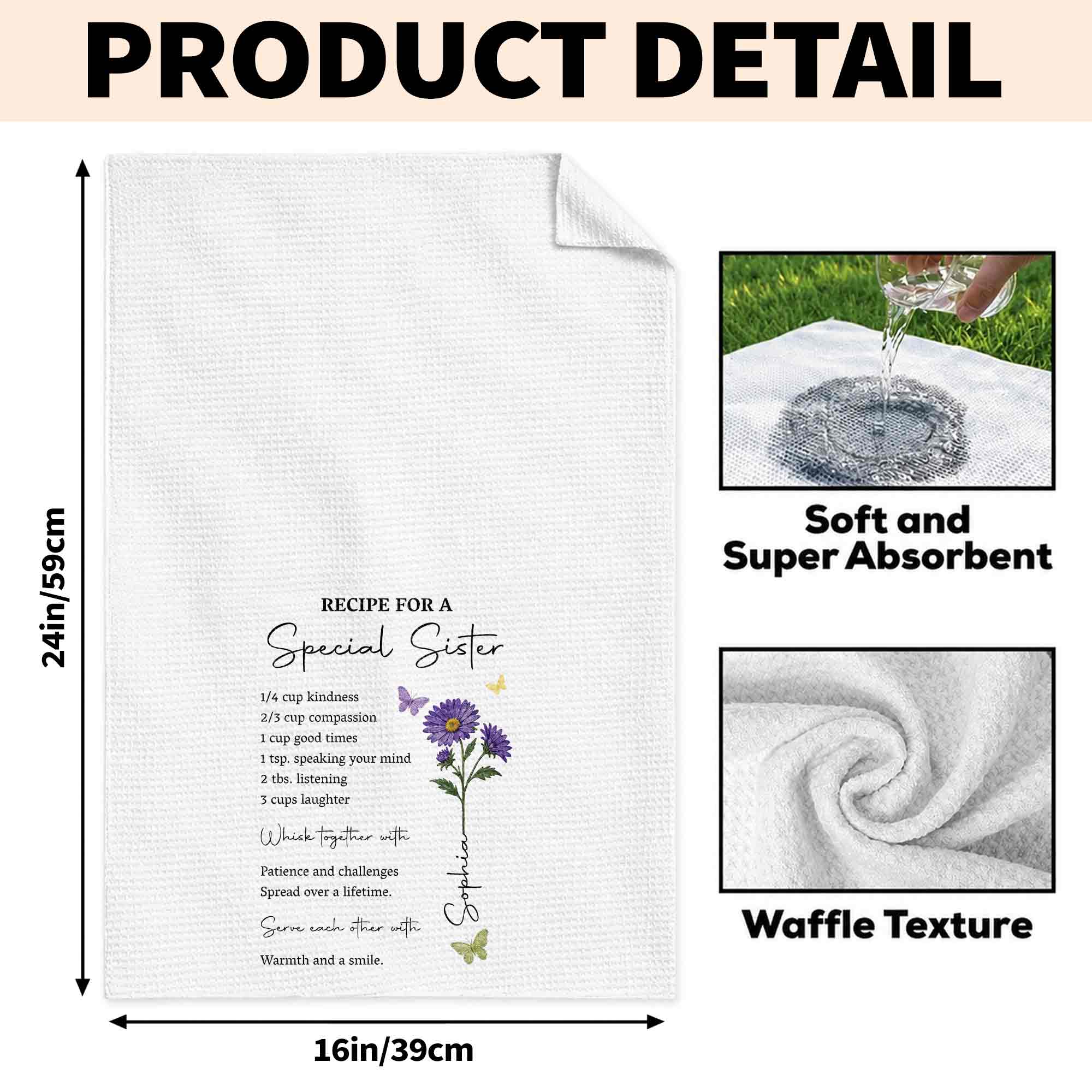 Personalized Kitchen Towel Recipe for Sister with Butterflies