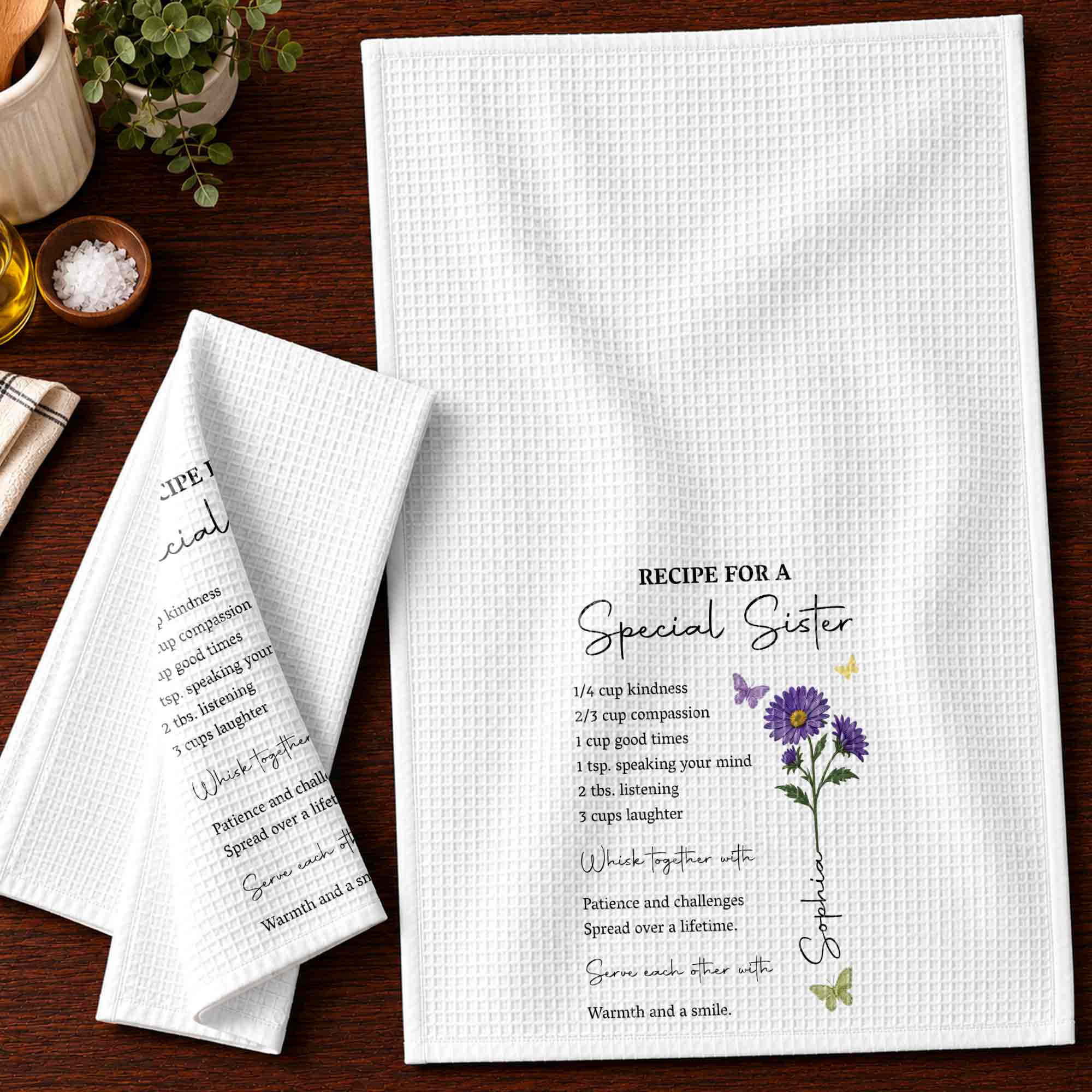 Personalized Kitchen Towel Recipe for Sister with Butterflies