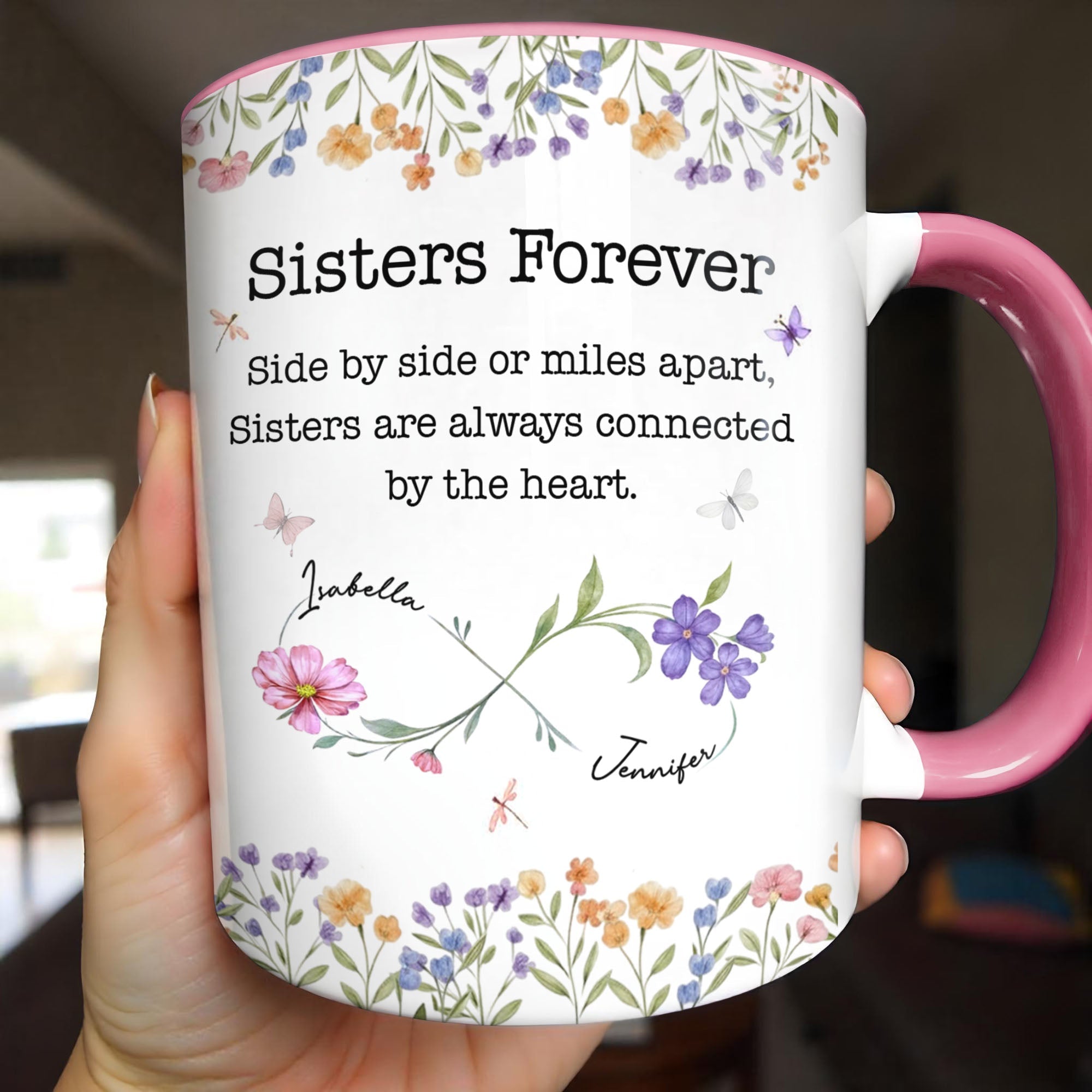 Personalized Sister Accent Mug Custom Floral Design Gift