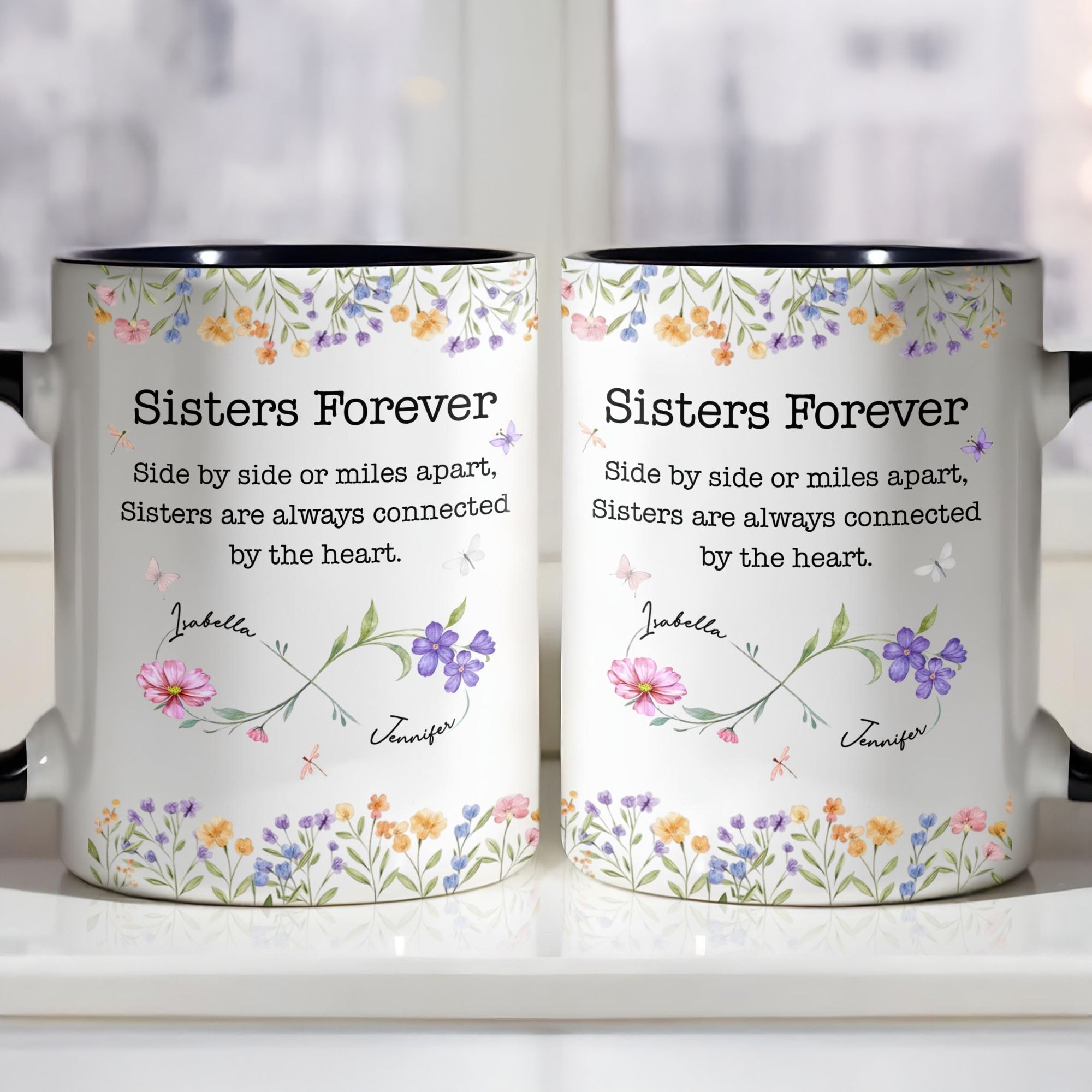 Personalized Sister Accent Mug Custom Floral Design Gift