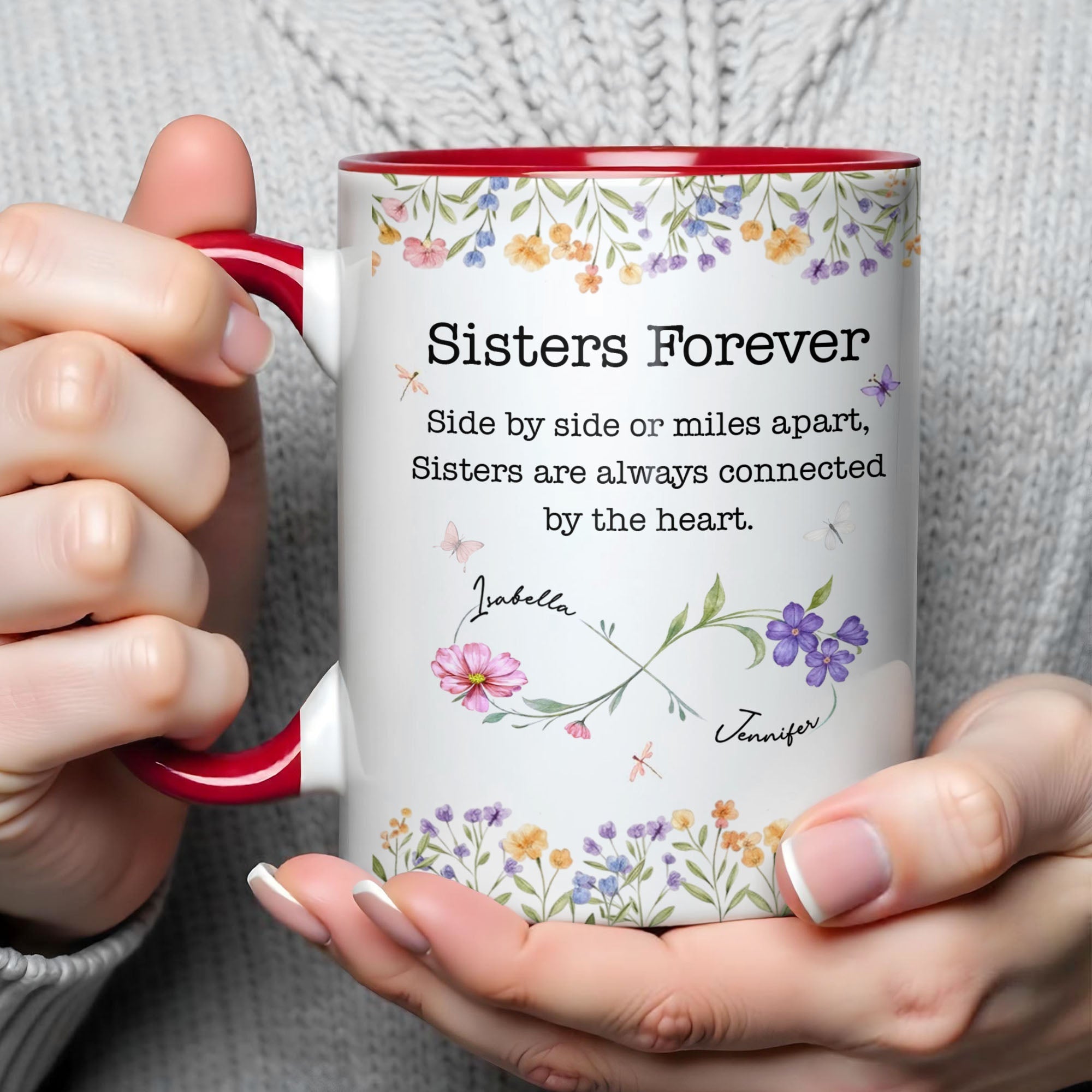 Personalized Sister Accent Mug Custom Floral Design Gift