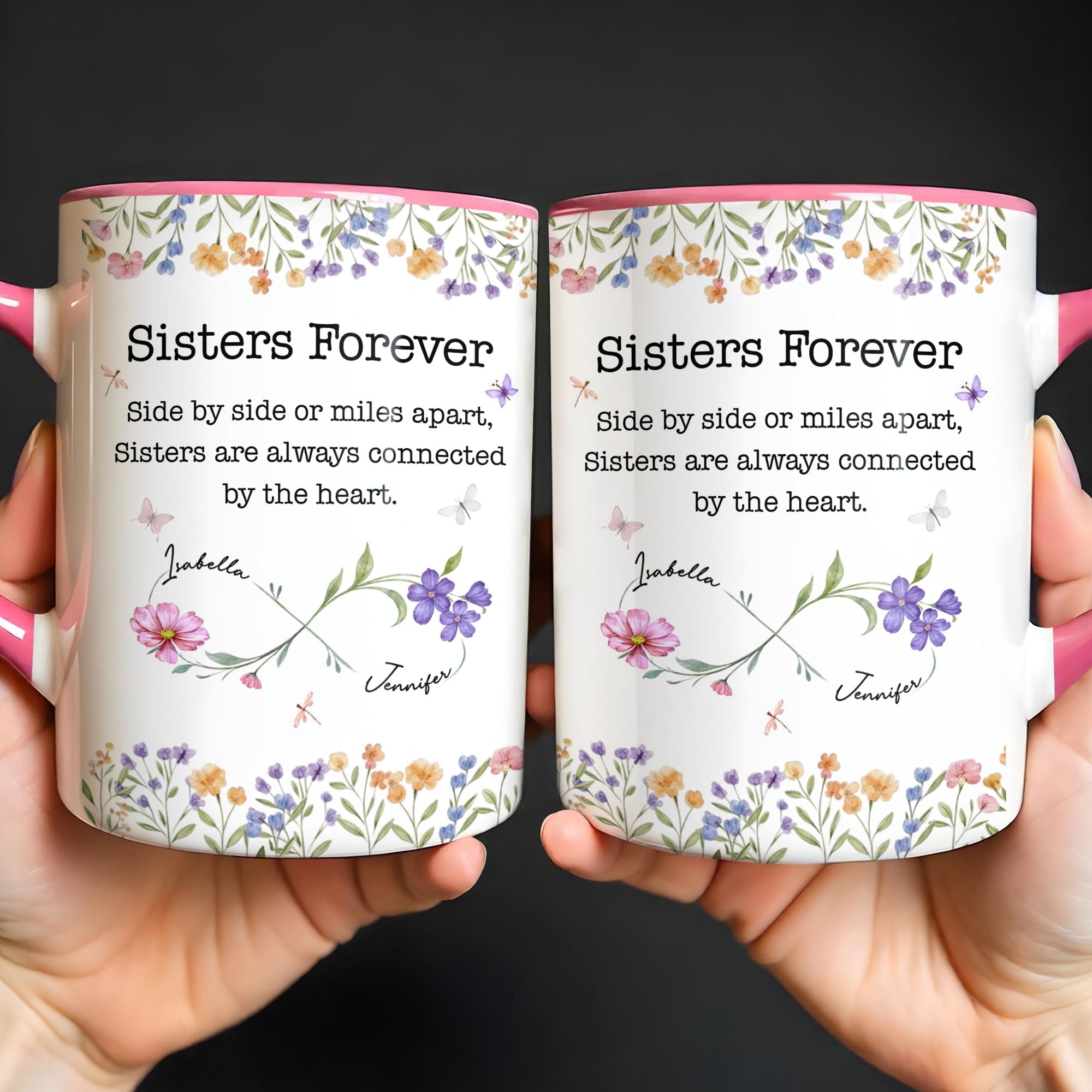 Personalized Sister Accent Mug Custom Floral Design Gift