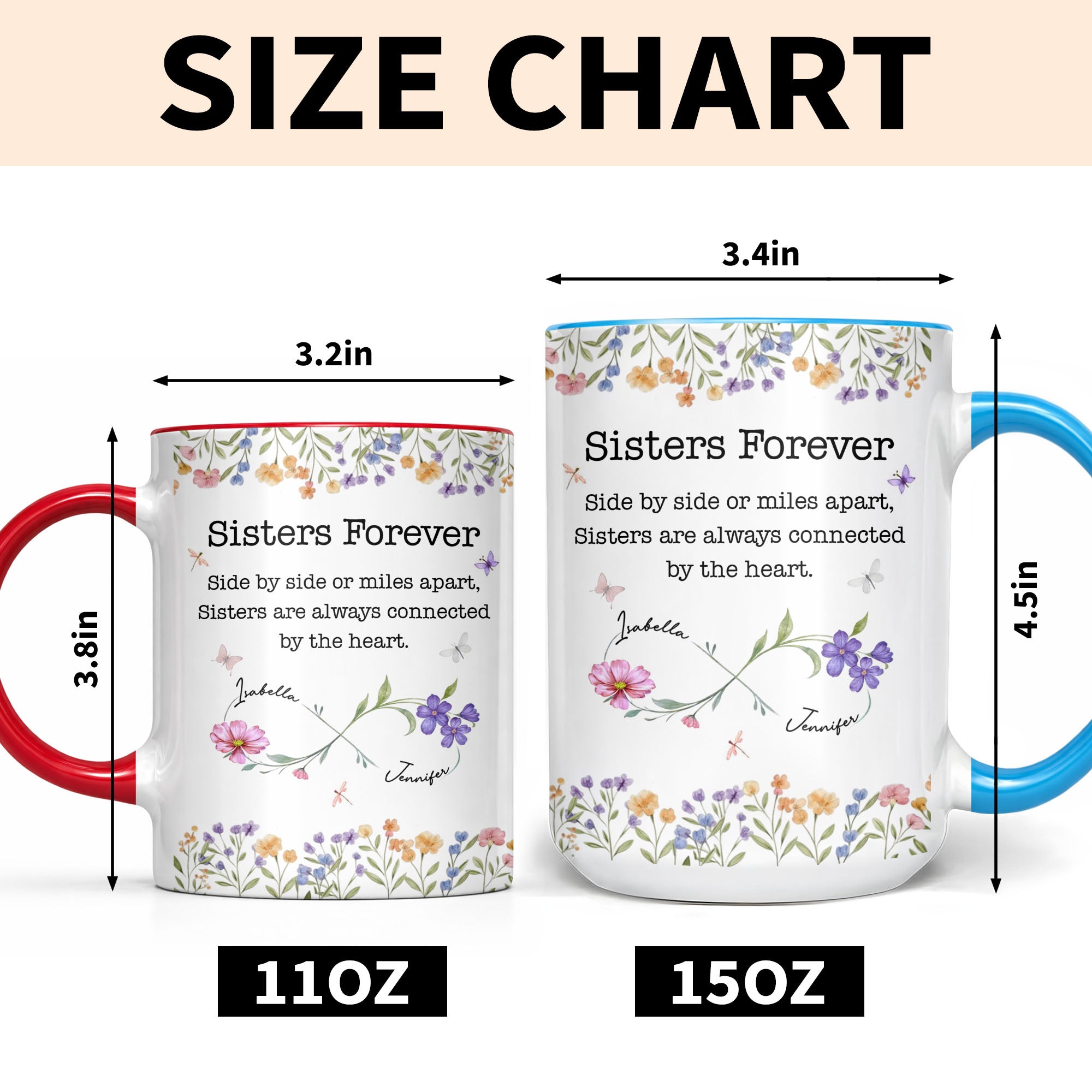 Personalized Sister Accent Mug Custom Floral Design Gift
