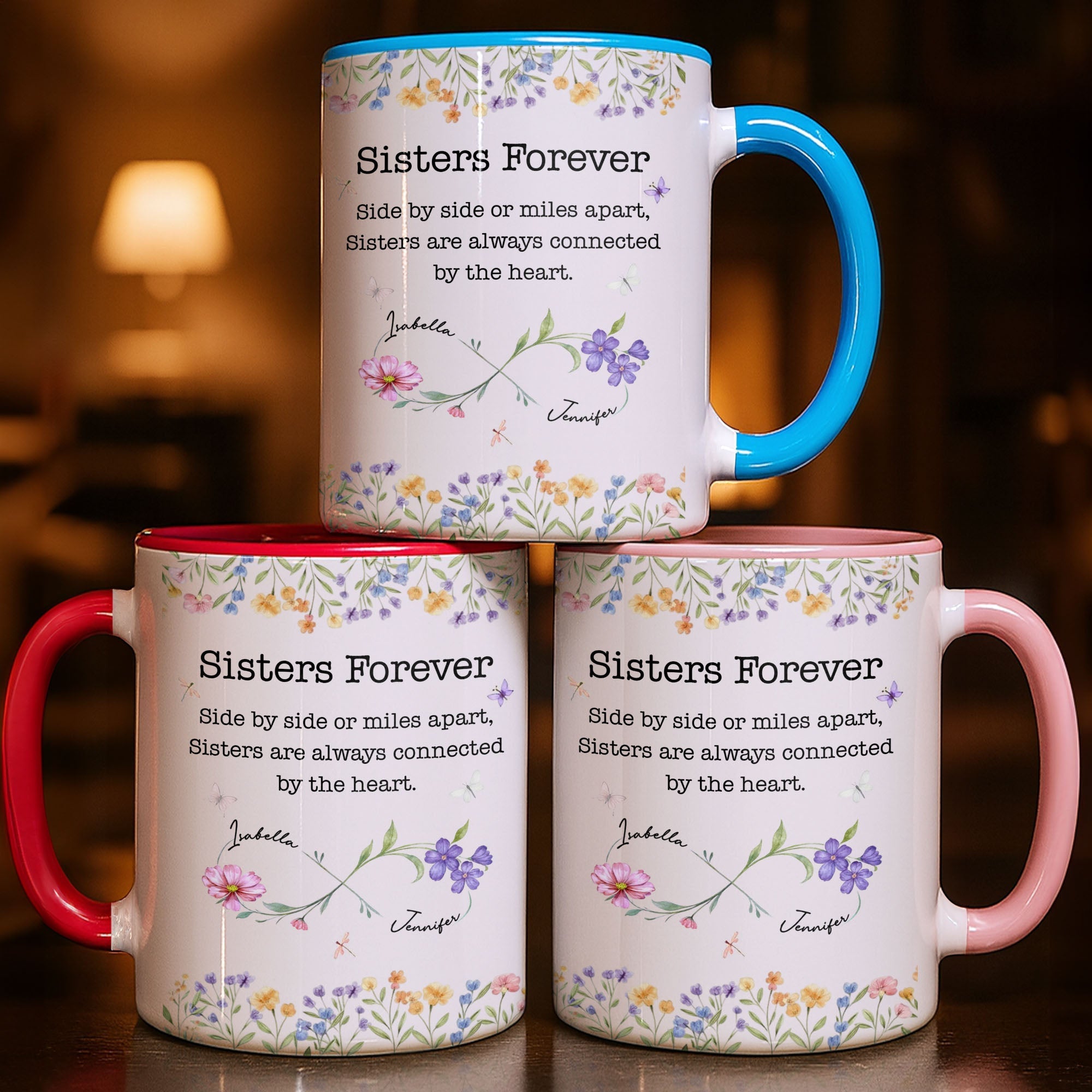 Personalized Sister Accent Mug Custom Floral Design Gift
