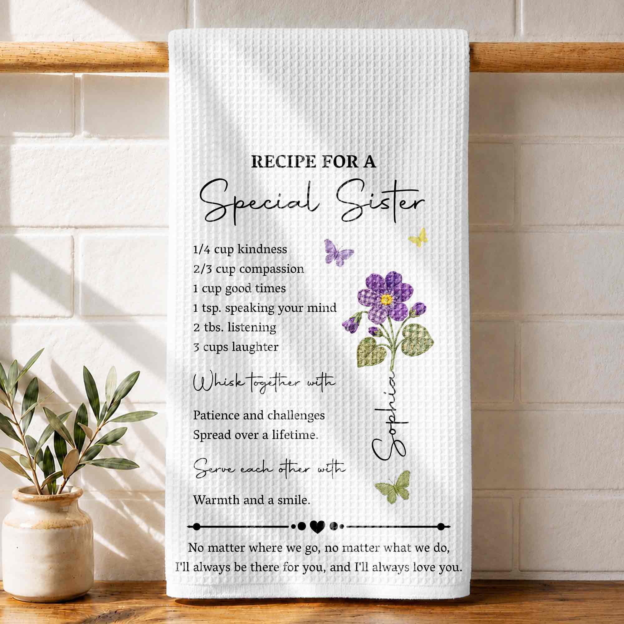 Personalized Birth Month Flowers Kitchen Towel Gift for Sister