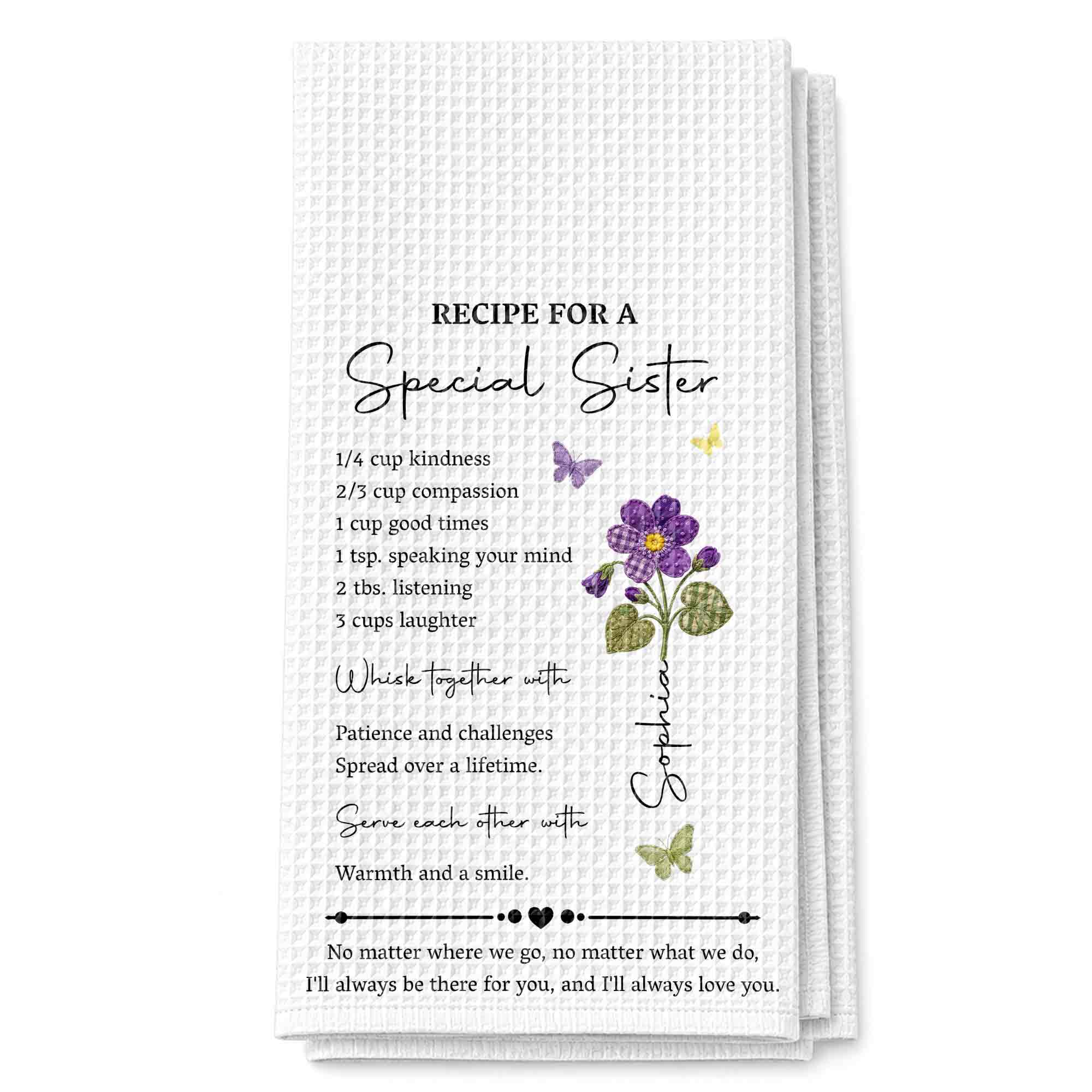 Personalized Birth Month Flowers Kitchen Towel Gift for Sister