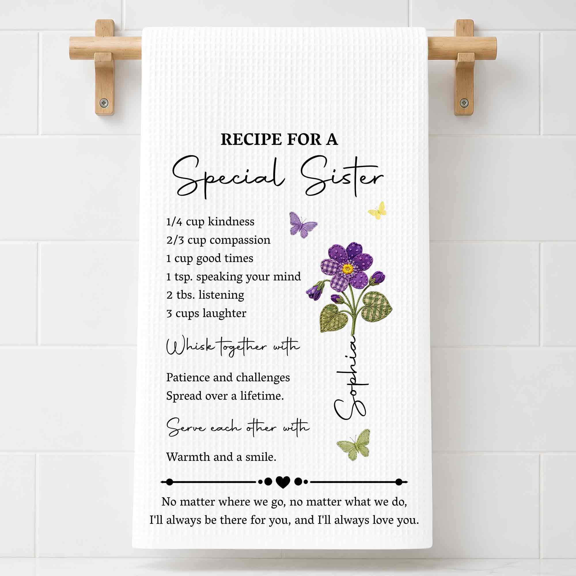 Personalized Birth Month Flowers Kitchen Towel Gift for Sister