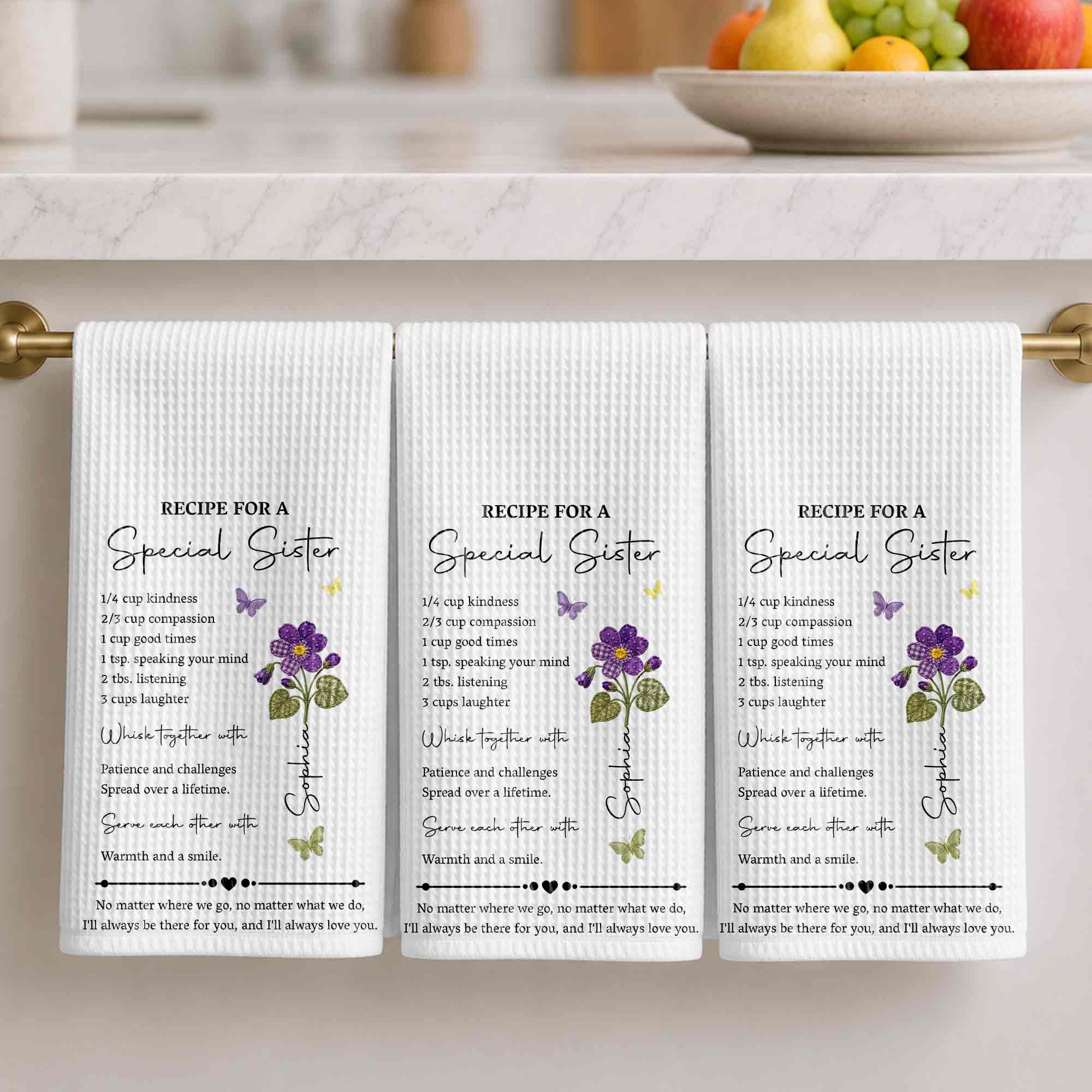 Personalized Birth Month Flowers Kitchen Towel Gift for Sister