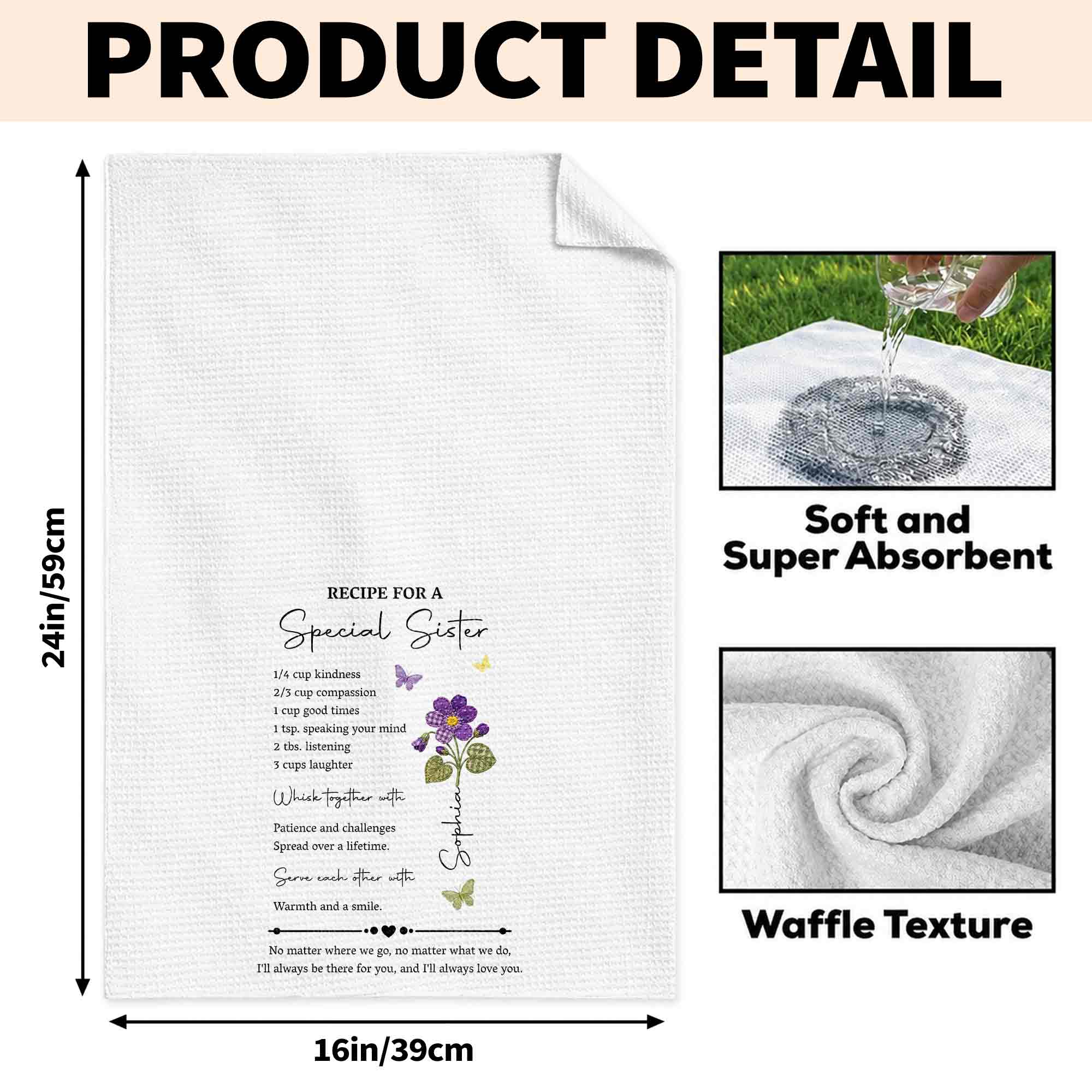 Personalized Birth Month Flowers Kitchen Towel Gift for Sister