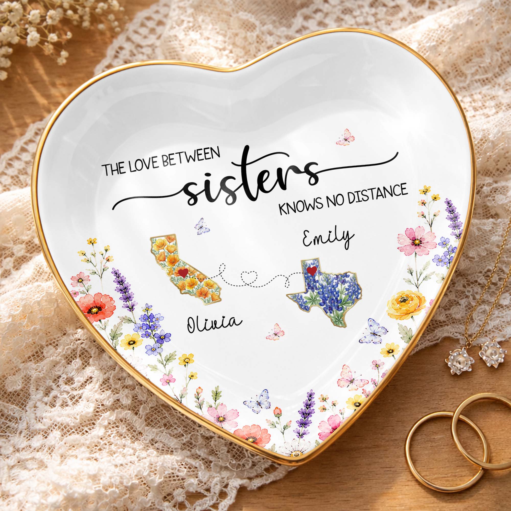Personalized Heart Shaped Jewelry Dish Custom Name Gift for Sister