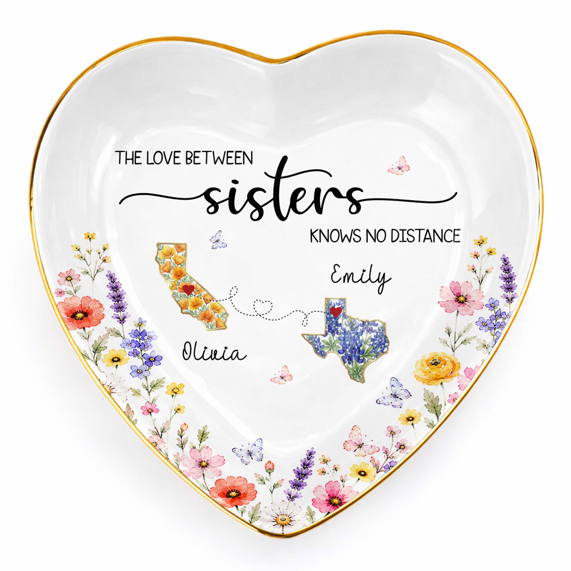 Personalized Heart Shaped Jewelry Dish Custom Name Gift for Sister
