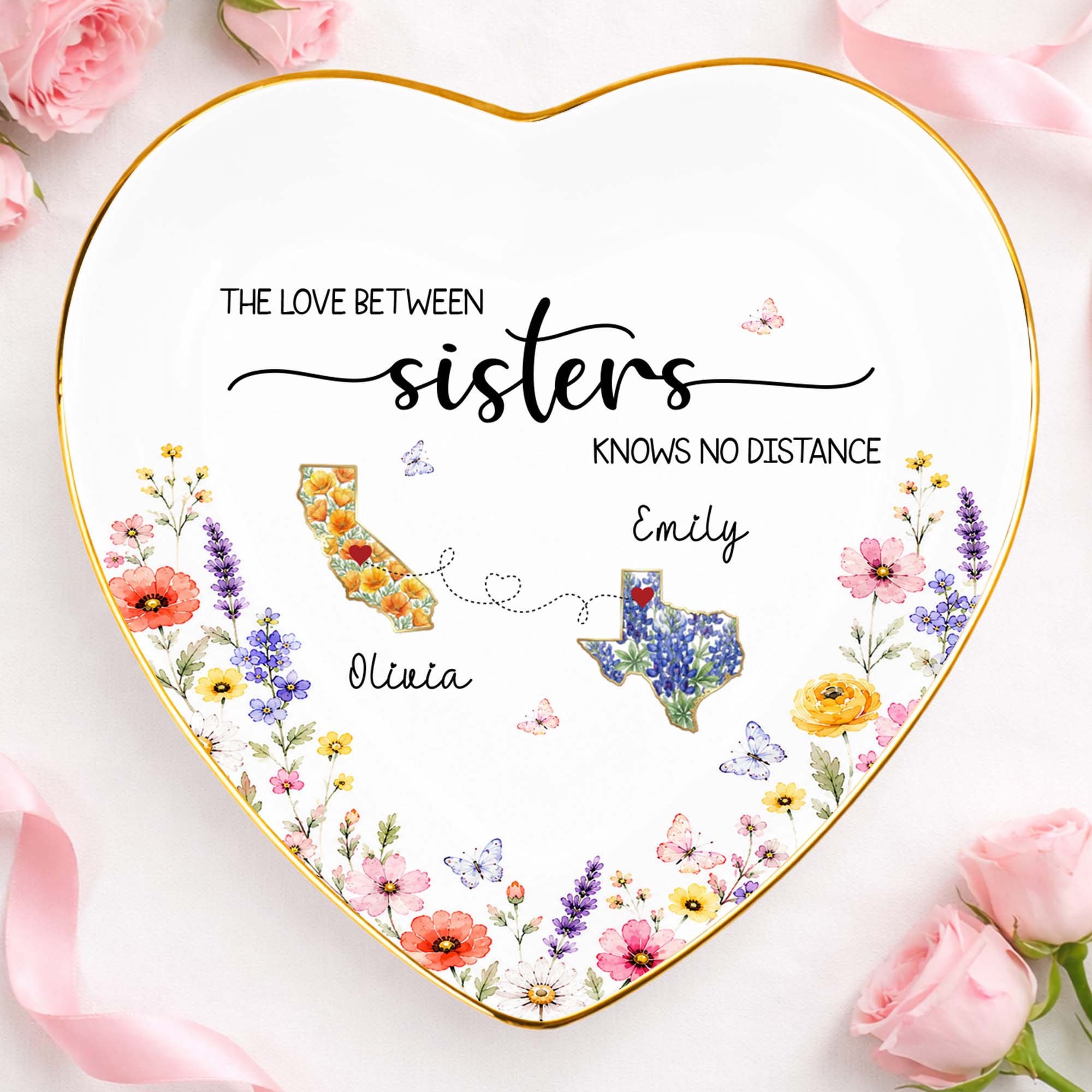 Personalized Heart Shaped Jewelry Dish Custom Name Gift for Sister