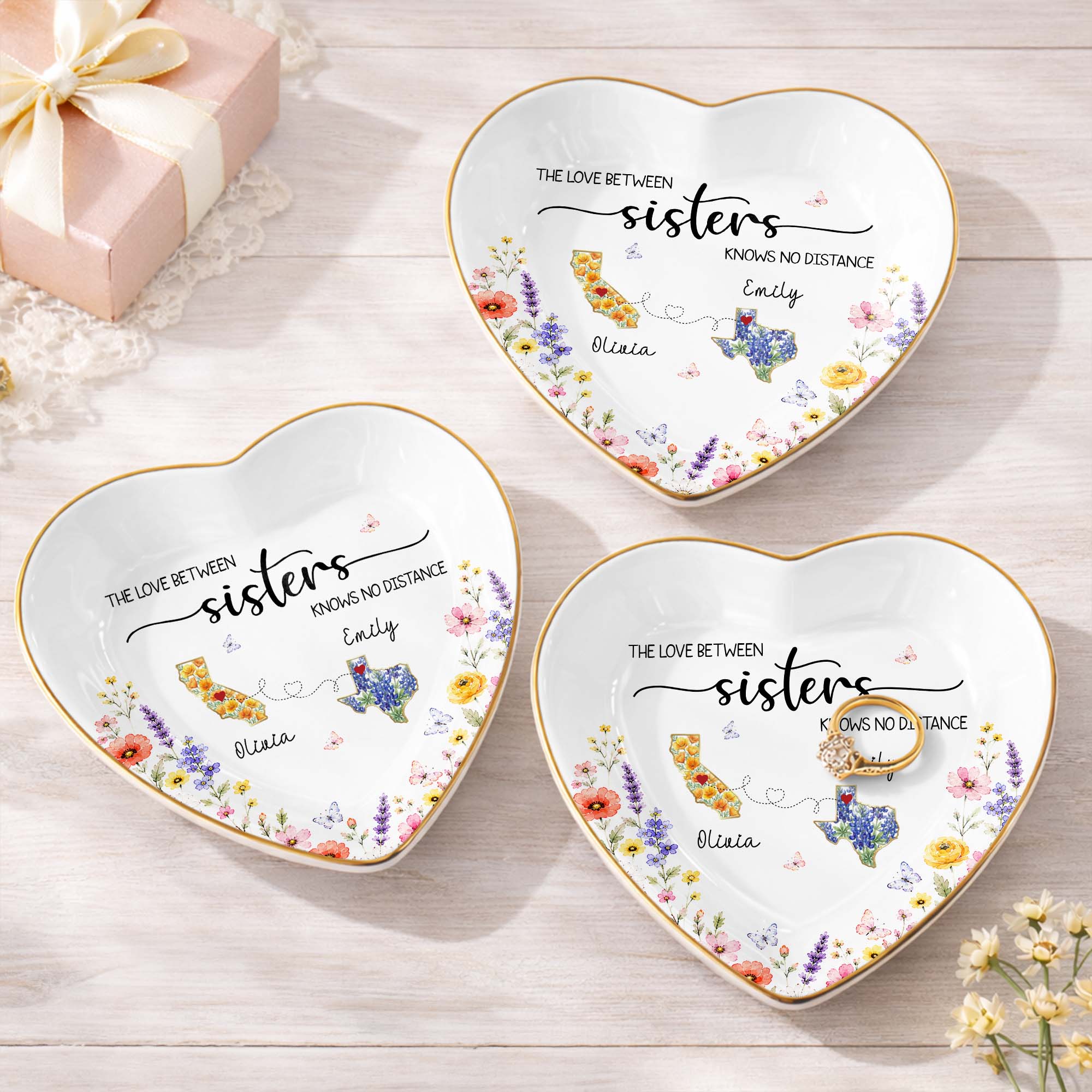 Personalized Heart Shaped Jewelry Dish Custom Name Gift for Sister