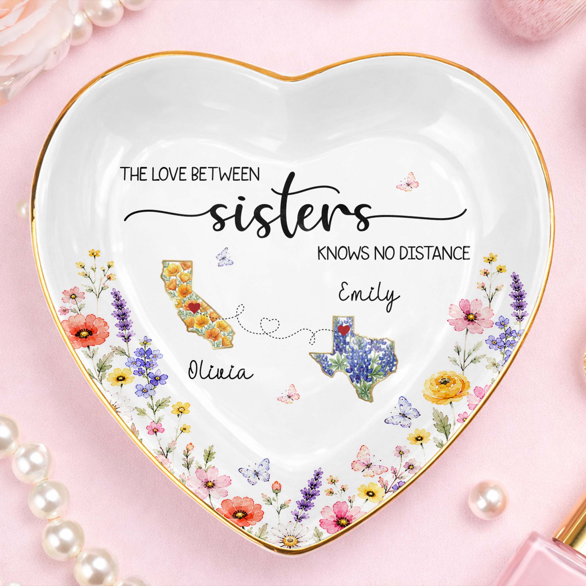 Personalized Heart Shaped Jewelry Dish Custom Name Gift for Sister