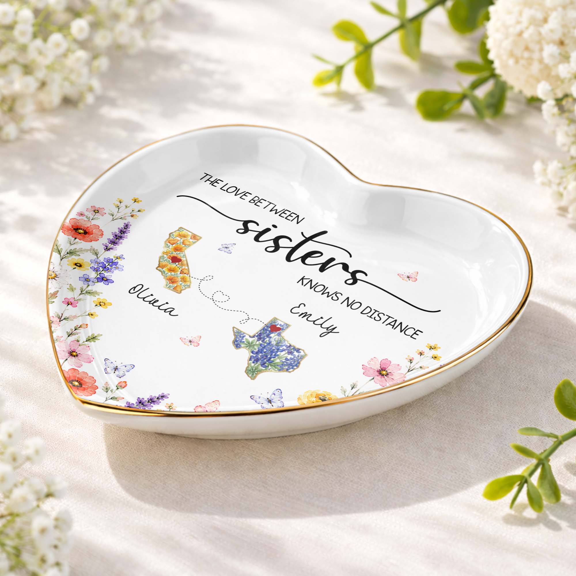 Personalized Heart Shaped Jewelry Dish Custom Name Gift for Sister
