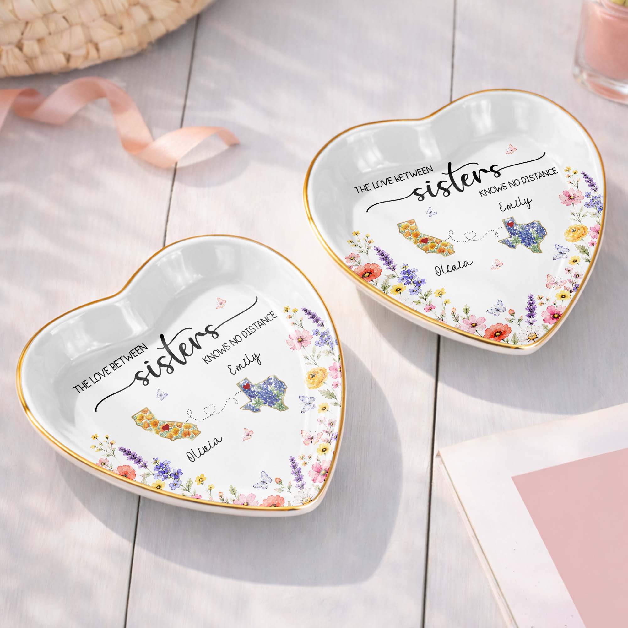 Personalized Heart Shaped Jewelry Dish Custom Name Gift for Sister