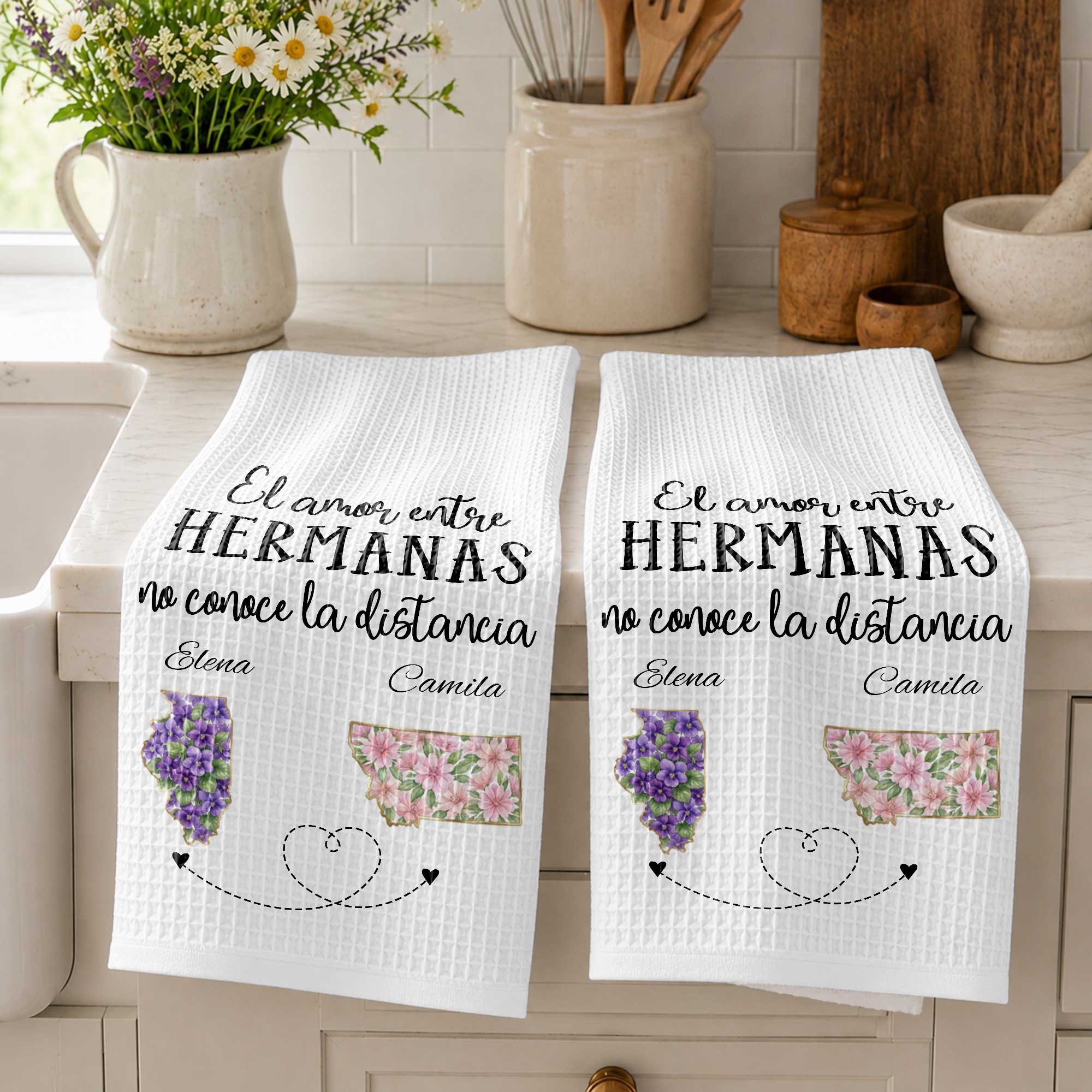 Personalized Kitchen Towel Custom State Art Gift for Sisters