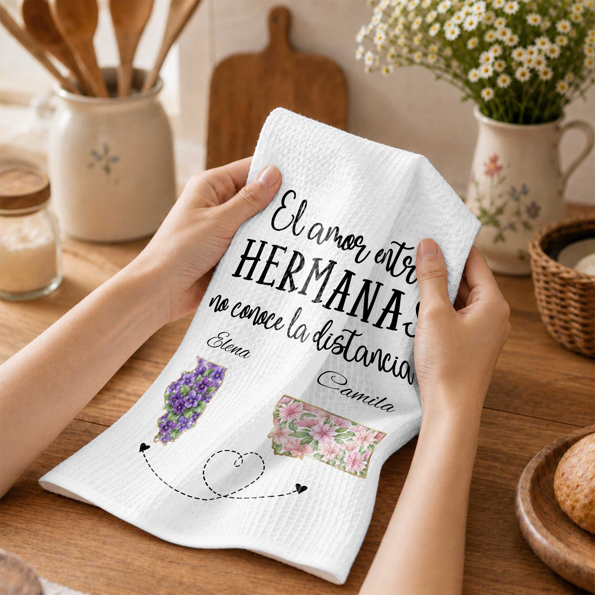 Personalized Kitchen Towel Custom State Art Gift for Sisters