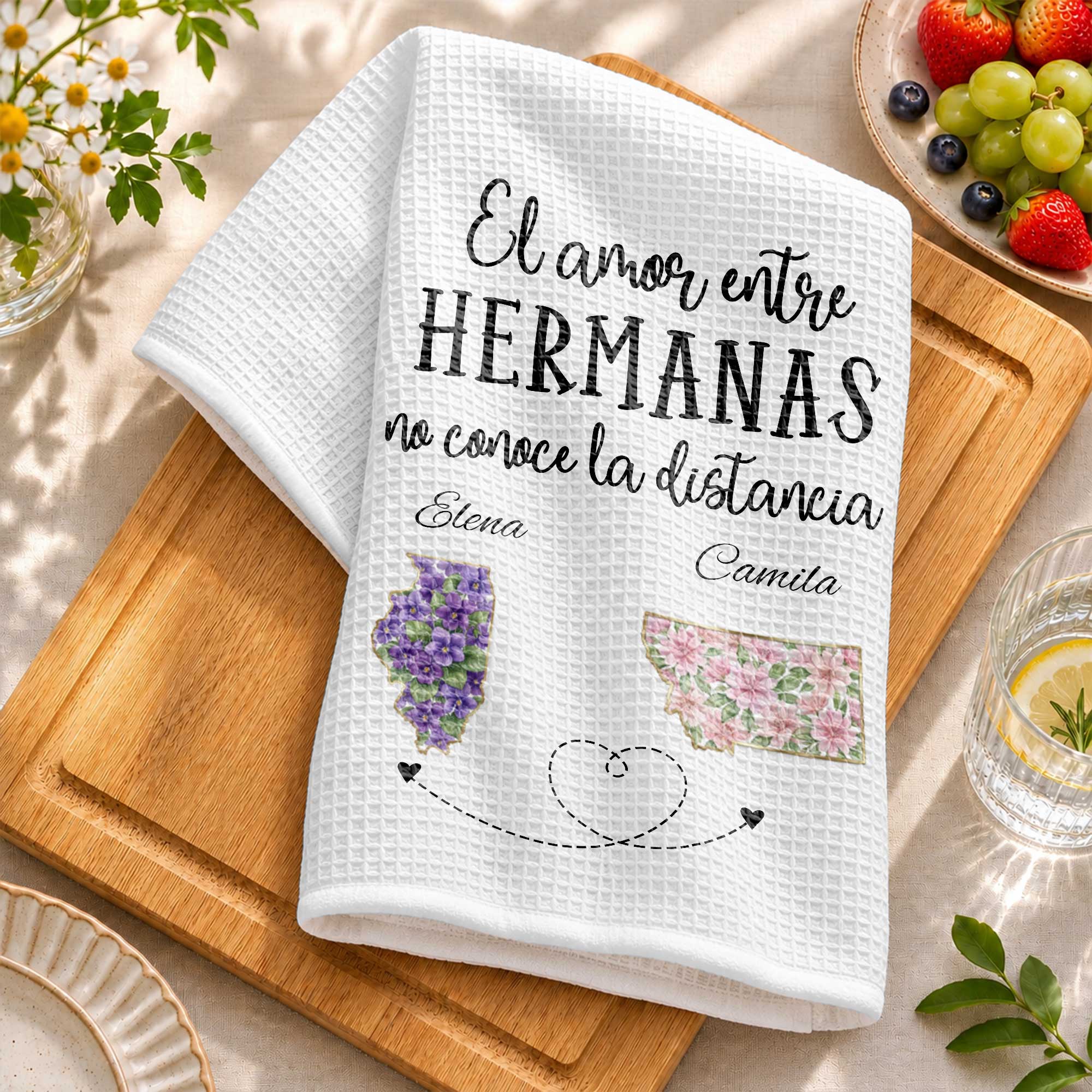 Personalized Kitchen Towel Custom State Art Gift for Sisters