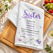 Load image into Gallery viewer, Personalized Kitchen Towel for Sister with Flowers &amp; Butterflies
