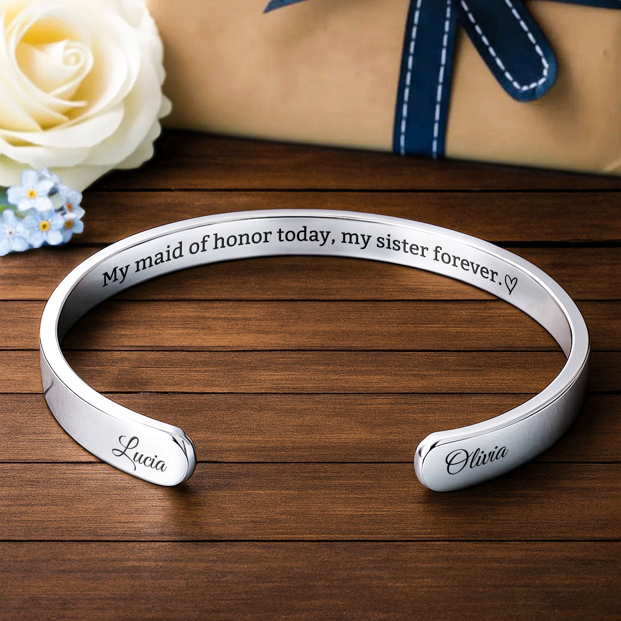 Personalized Sister Heart Bracelet Cuff Custom Gift for Her