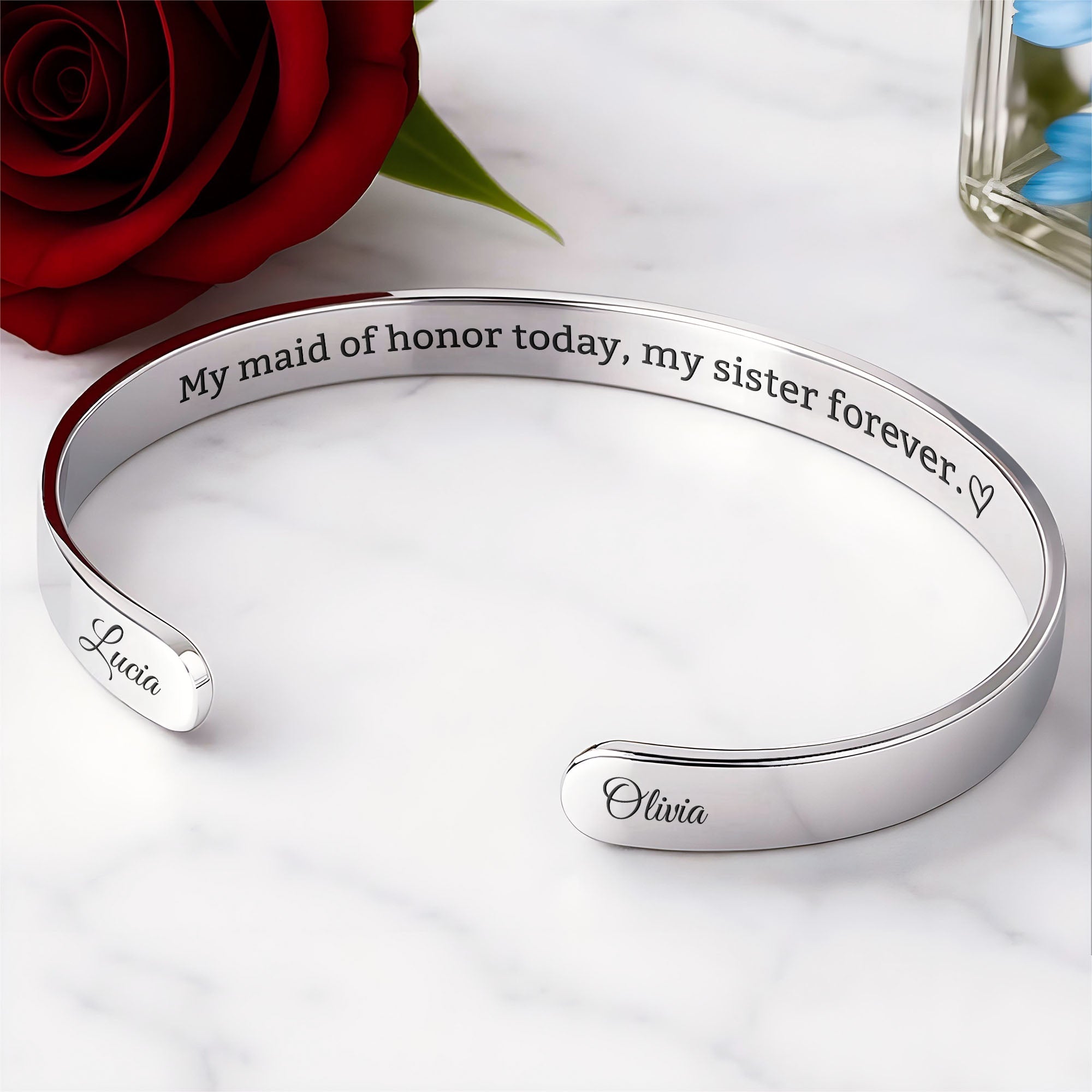 Personalized Sister Heart Bracelet Cuff Custom Gift for Her