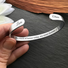 Load image into Gallery viewer, Personalized Sister Heart Bracelet Cuff Custom Gift for Her
