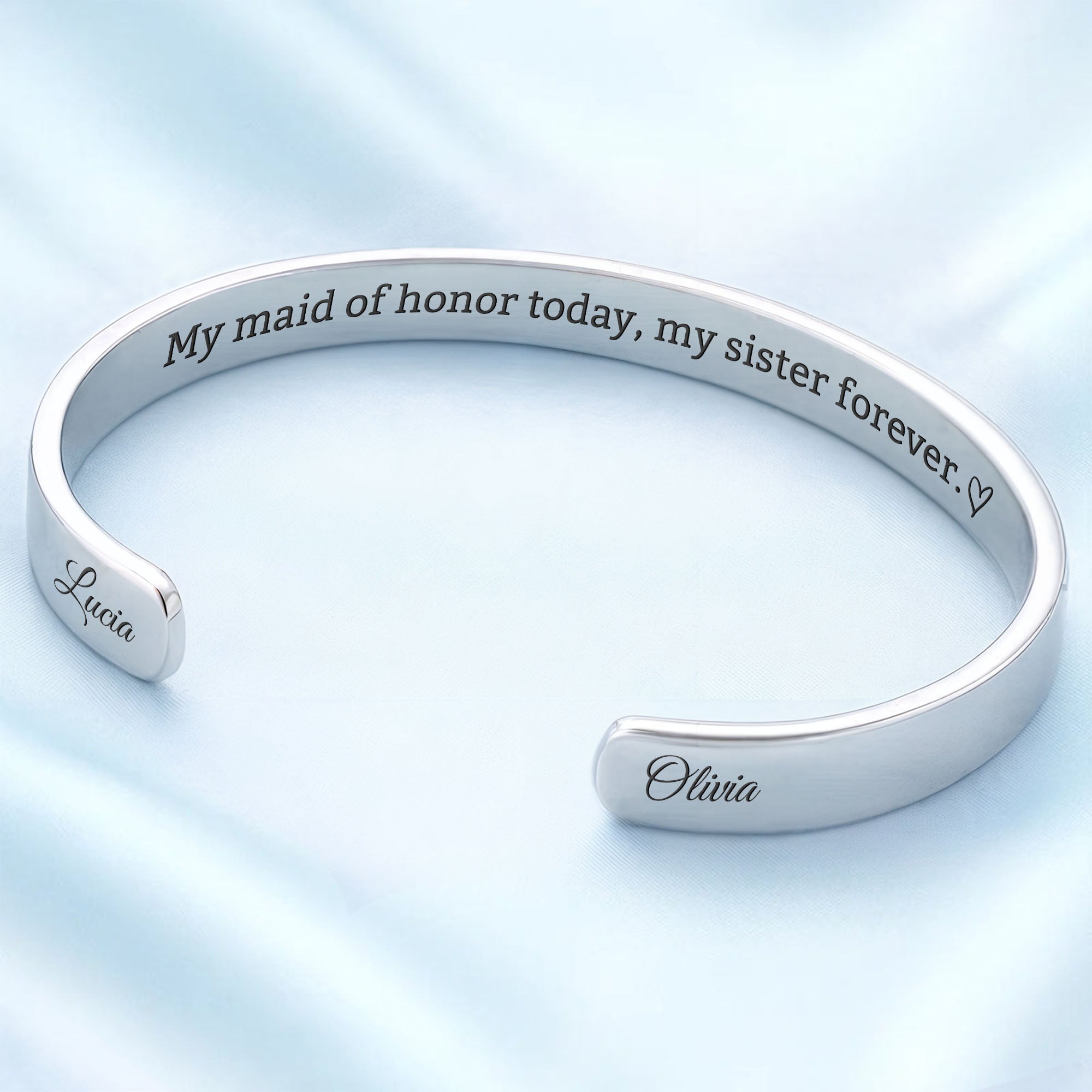 Personalized Sister Heart Bracelet Cuff Custom Gift for Her