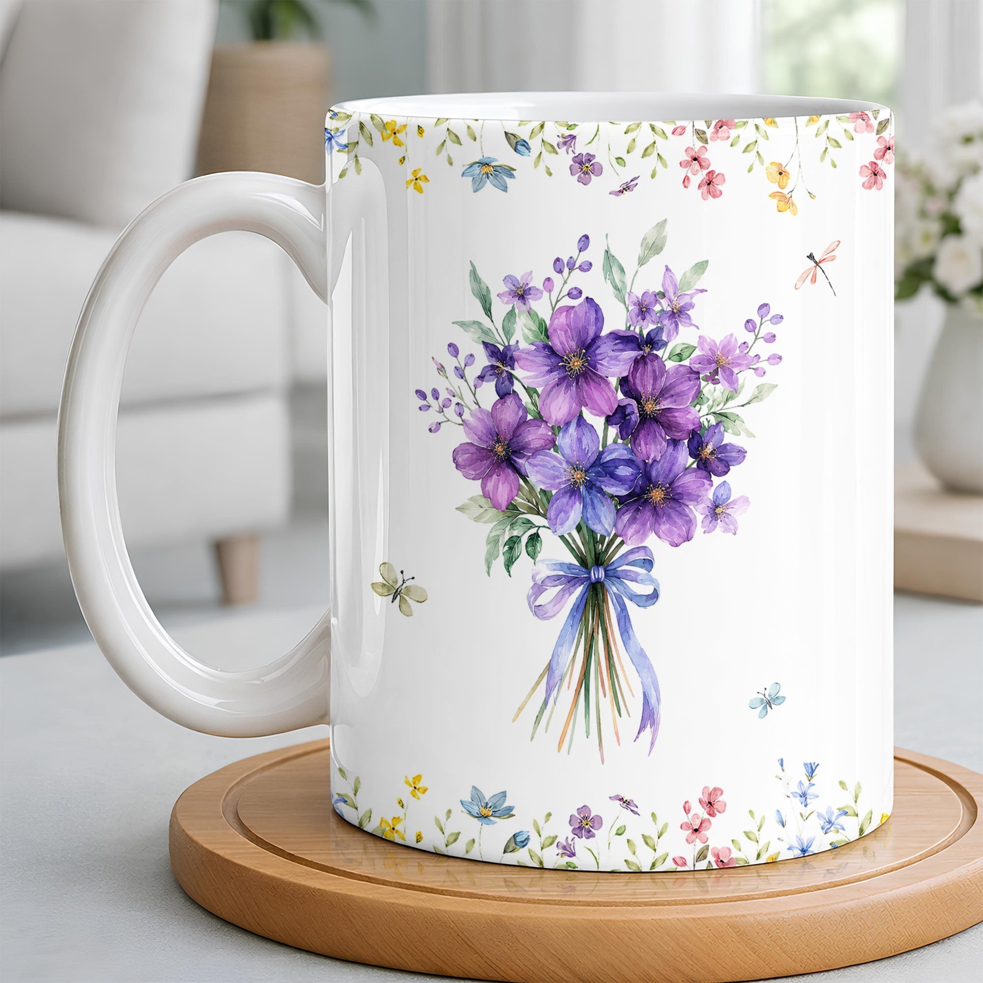 Personalized Floral Birth Month Flower Coffee Mug Custom Gift for Sister