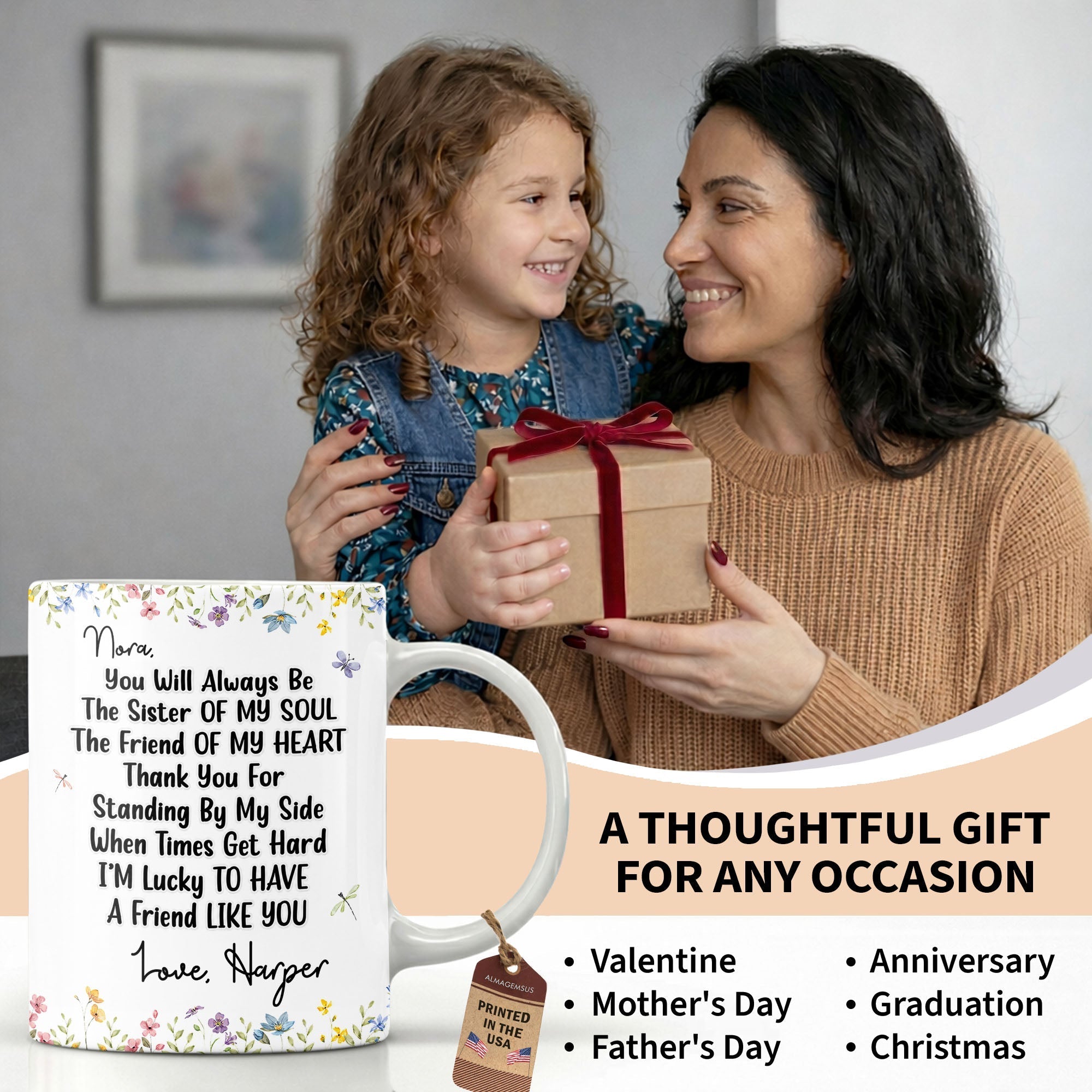 Personalized Floral Birth Month Flower Coffee Mug Custom Gift for Sister